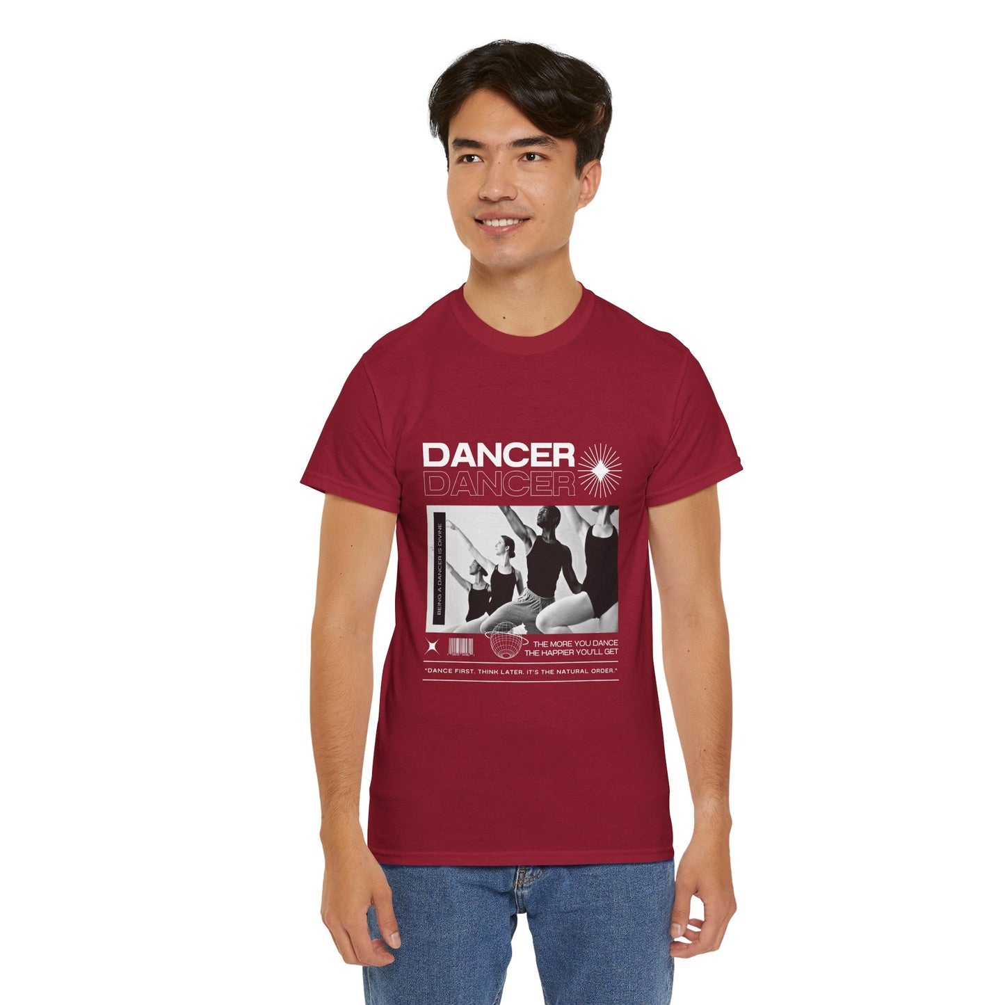 "Dancer" with ballet dancers at the Barre - Unisex Heavy Cotton Tee | Streetwear-Inspired Ballet Training Graphic T-Shirt for Dance Lovers