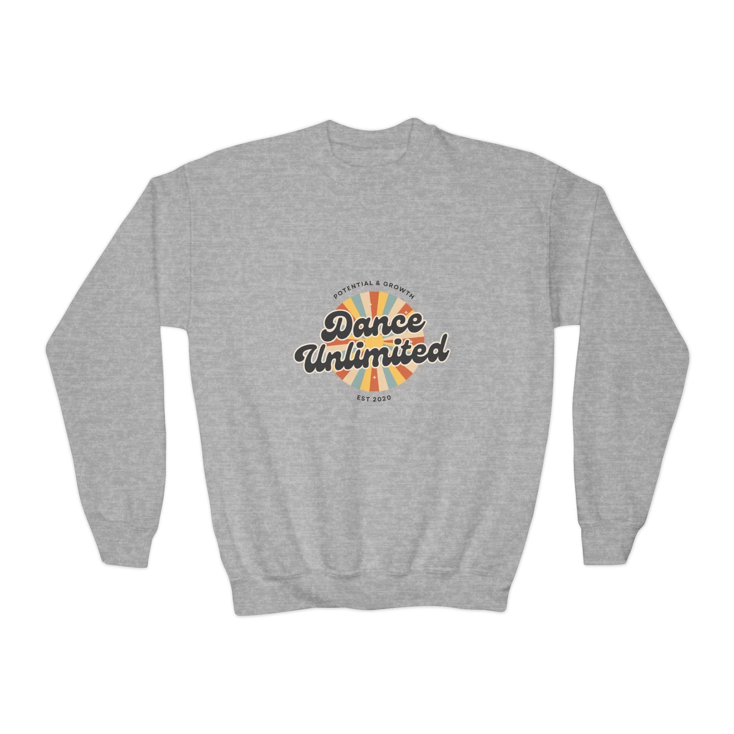 "Dance Unlimited - Potential & Growth" Youth Dance Unlimited Crewneck Sweatshirt – Retro Graphic | Motivational Dance Apparel for Kids