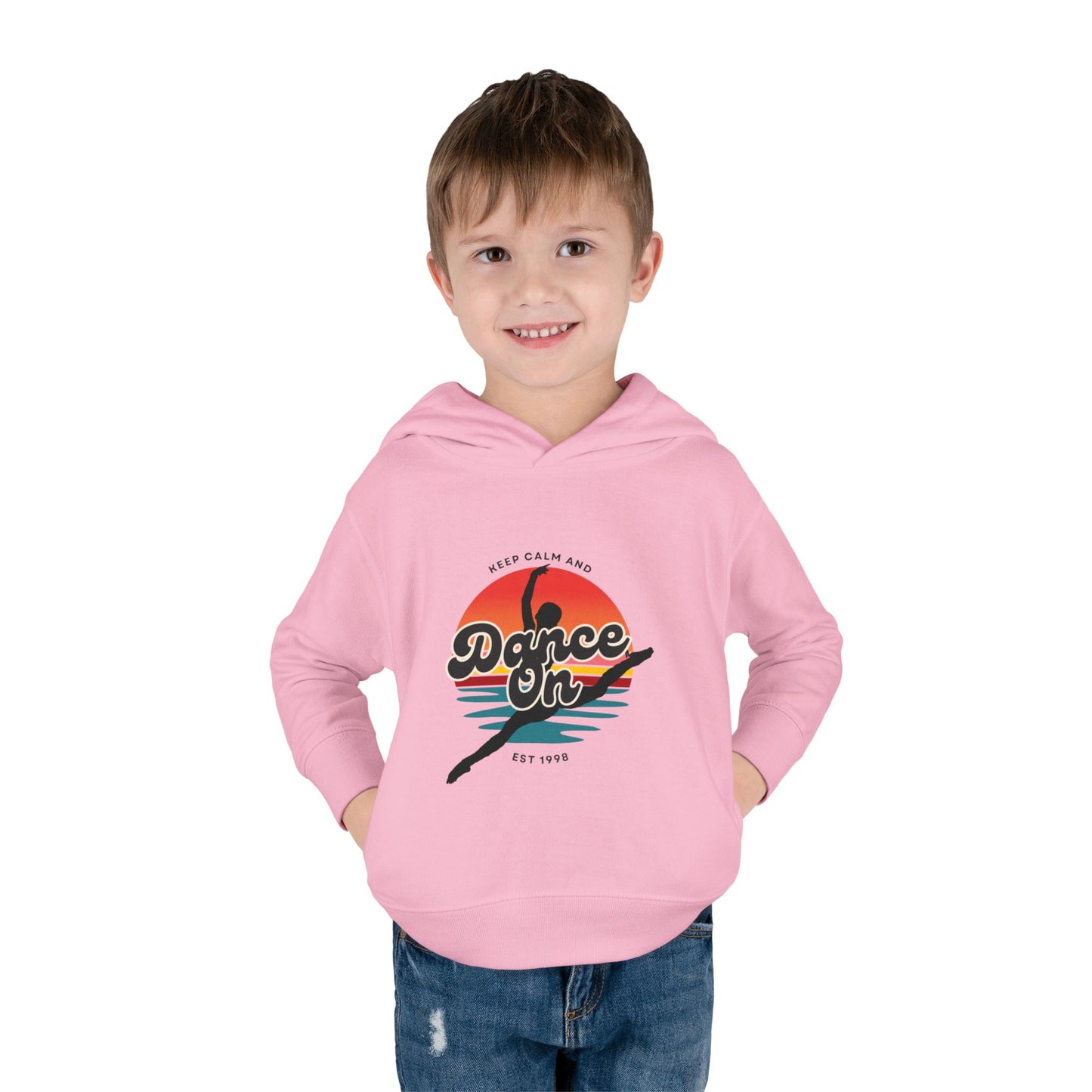 “Keep Calm and Dance On” Toddler Fleece Hoodie – Retro Dancer Graphic Sweatshirt for Little Movers