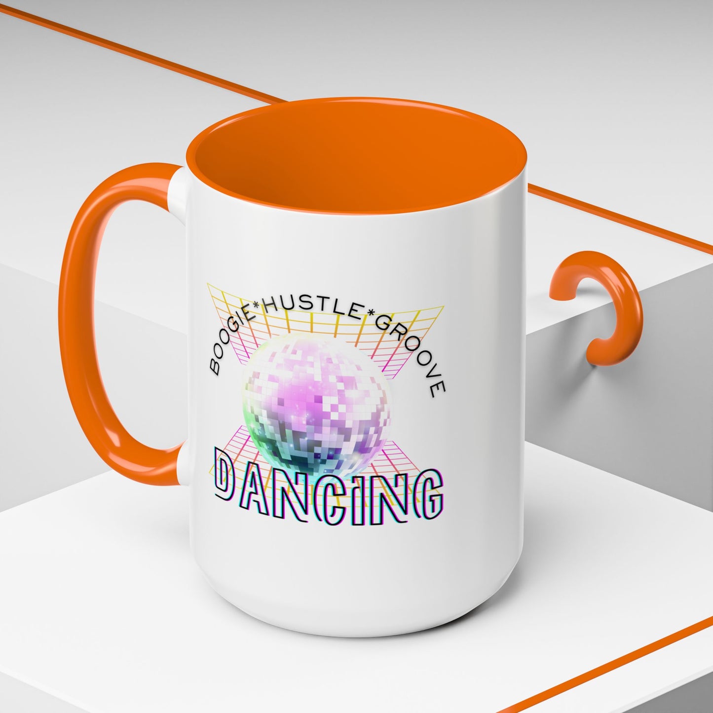 "Boogie, Hustle, Groove - Dancing" Disco Accent Coffee Mug – Fun Retro Dance Gift for Coffee Lovers