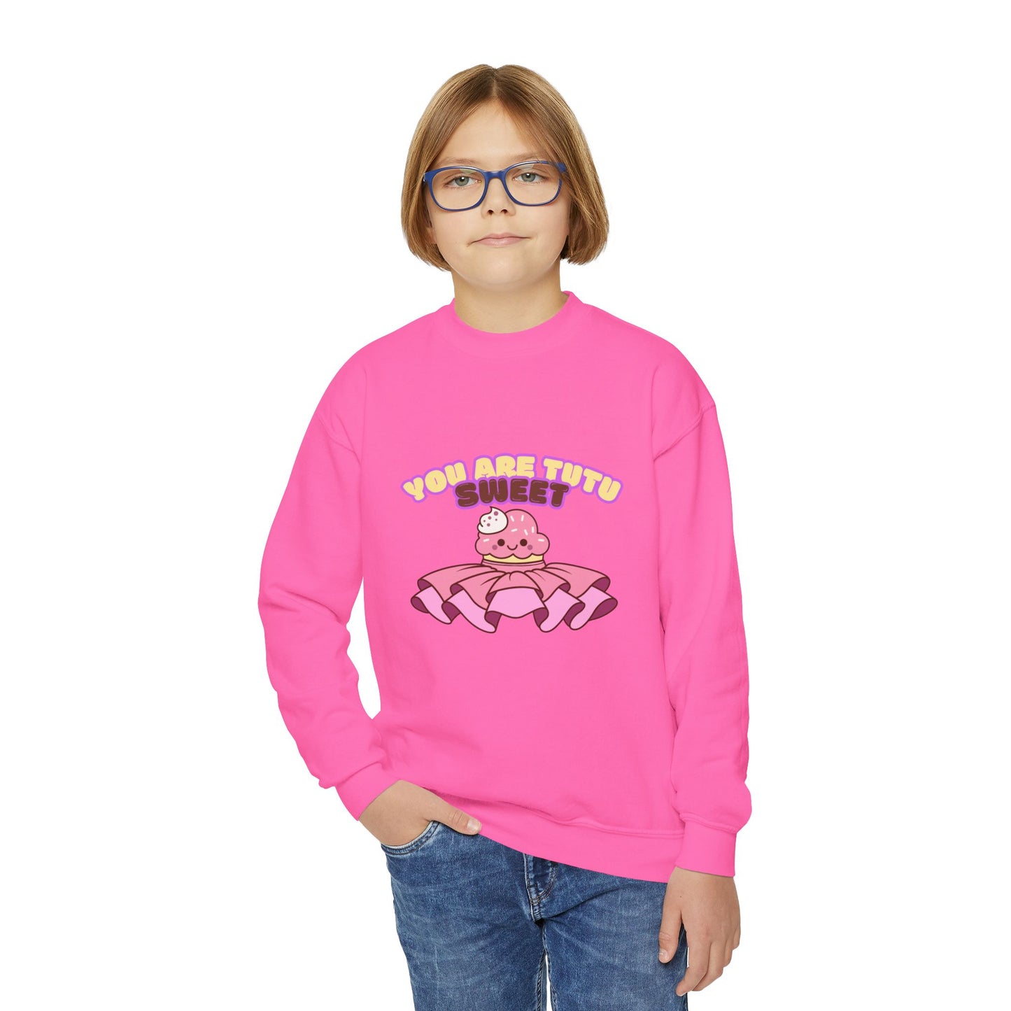 "You Are Tutu Sweet" Youth Crewneck Dance Sweatshirt โ Kawaii Cupcake Graphic | Cute Ballet Themed Kids Pullover