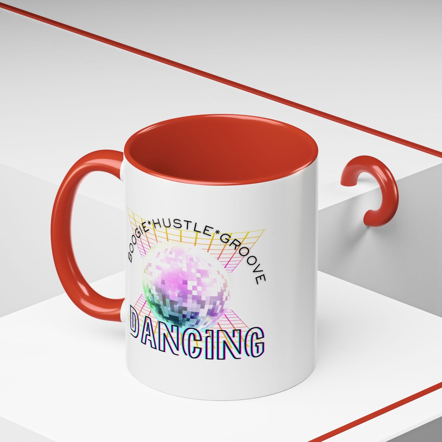 "Boogie, Hustle, Groove - Dancing" Disco Accent Coffee Mug – Fun Retro Dance Gift for Coffee Lovers