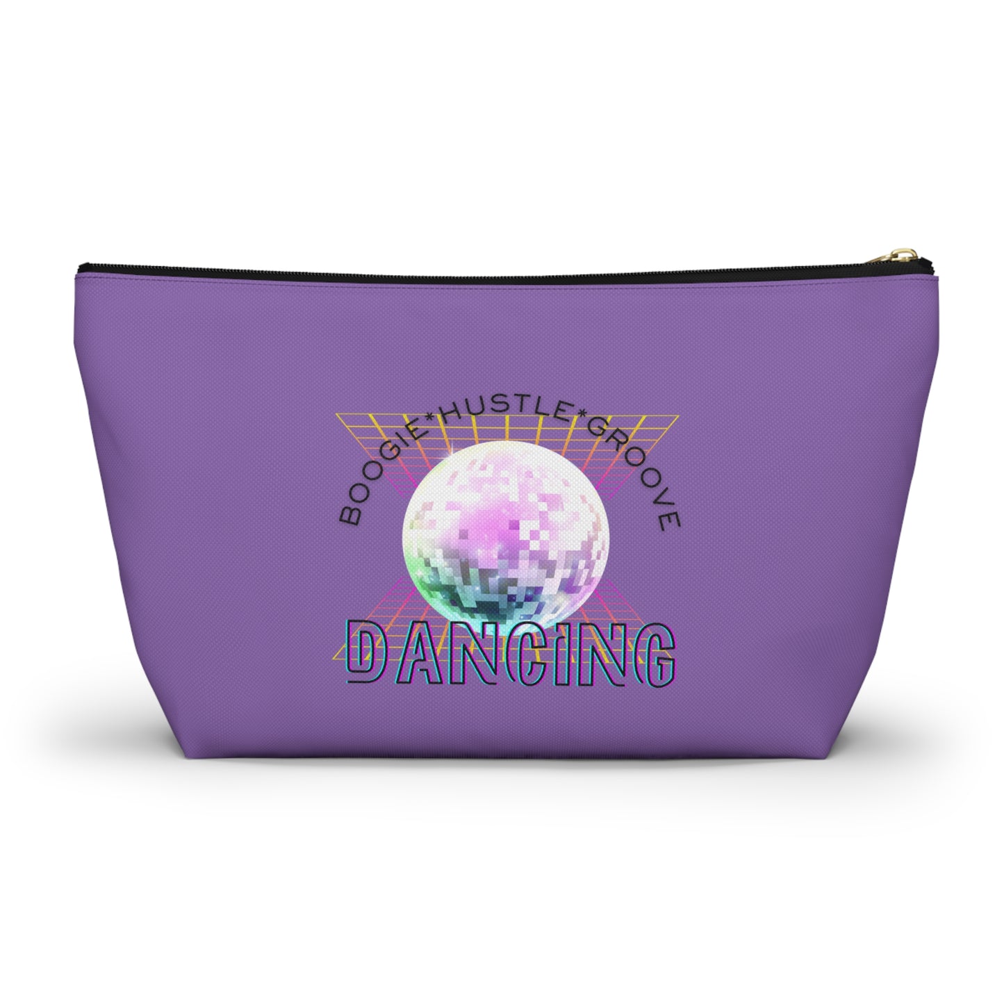 "Boogie, Hustle, Groove - Dancing" Retro Dance-Inspired Makeup Bag | Funky Bold Accessory Pouch for Dancers