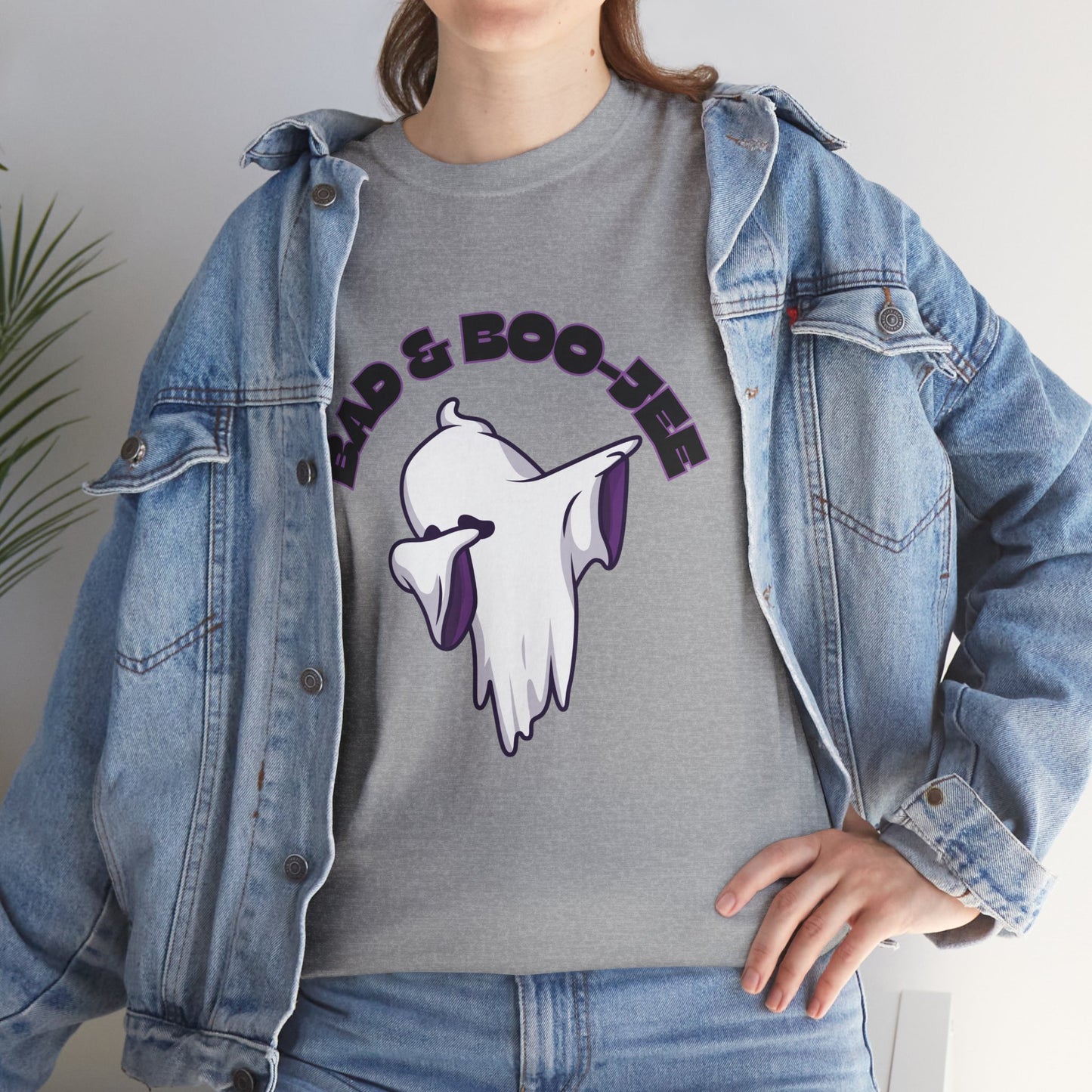 “Bad & Boo-jee” Funny Halloween Dance T-Shirt with Cute Ghost Dab Graphic - Unisex Heavy Cotton Tee