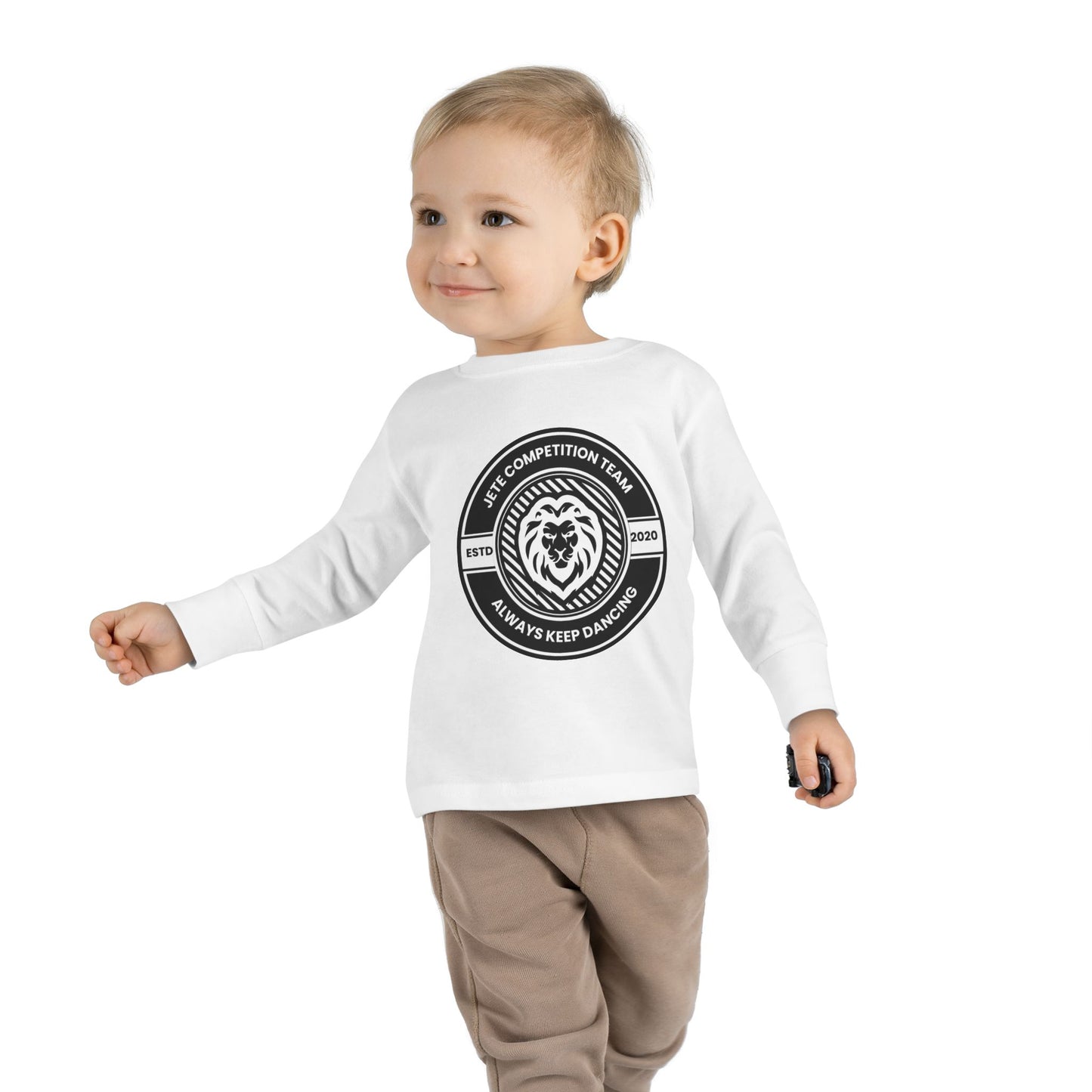 "Jeté Competition Team – Always Keep Dancing" Toddler Dance T-Shirt – Collegiate-Inspired Emblem Graphic Long Sleeve Tee for Kids