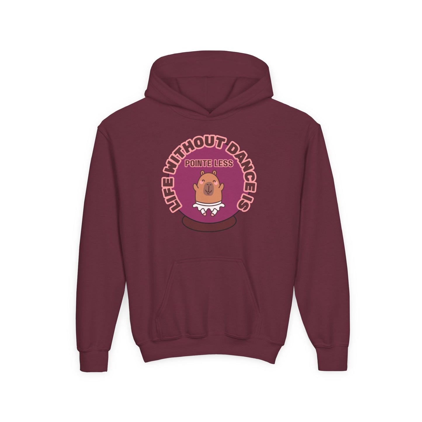 "Life Without Dance Is Pointeless" Youth Hooded Sweatshirt – Cute Dancing Capybara Graphic Hoodie for Kids and Teens