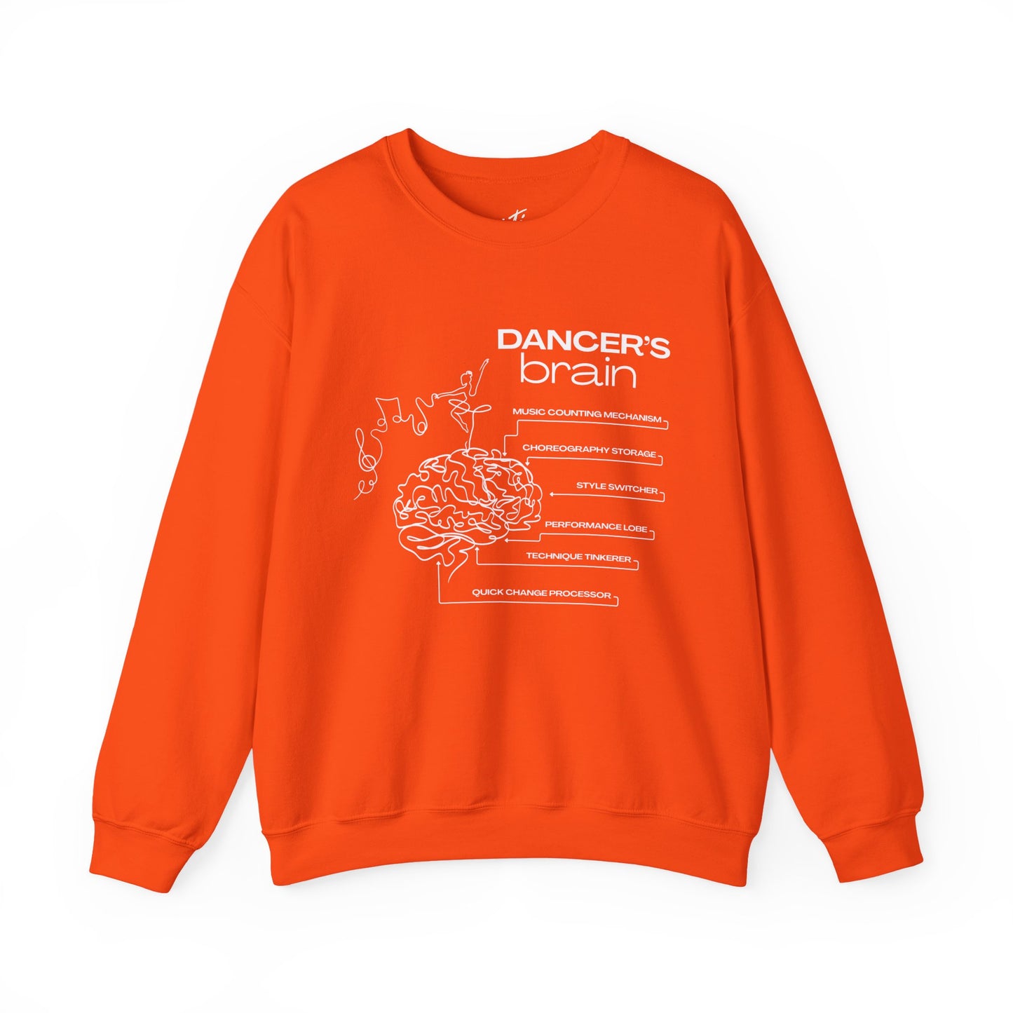 “Dancer’s Brain” Funny Dance Anatomy Sweatshirt – Unisex Heavy Blend Crewneck with Optional Name or Studio Personalization