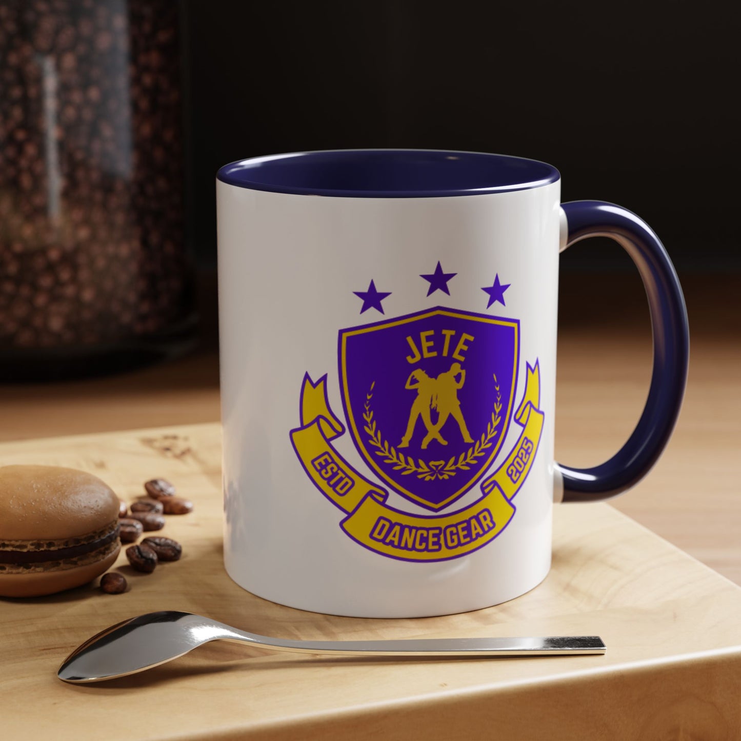 "Jeté Dance Gear Estd 2025" Accent Coffee Mug – Collegiate Style Ceramic Mug for Dancers and Studio Pride