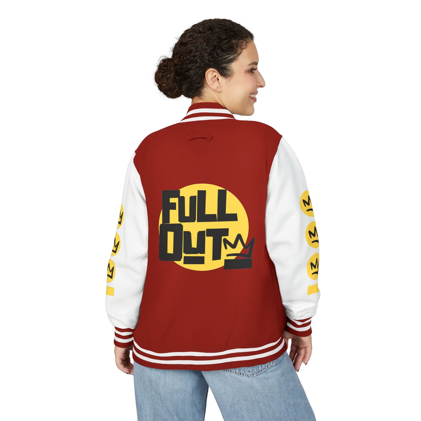 Full Out Premium Collection Letterman Jacket β Unisex Heavyweight Varsity Jacket with "Full Out" Back Graphic and "Crew" Front Design