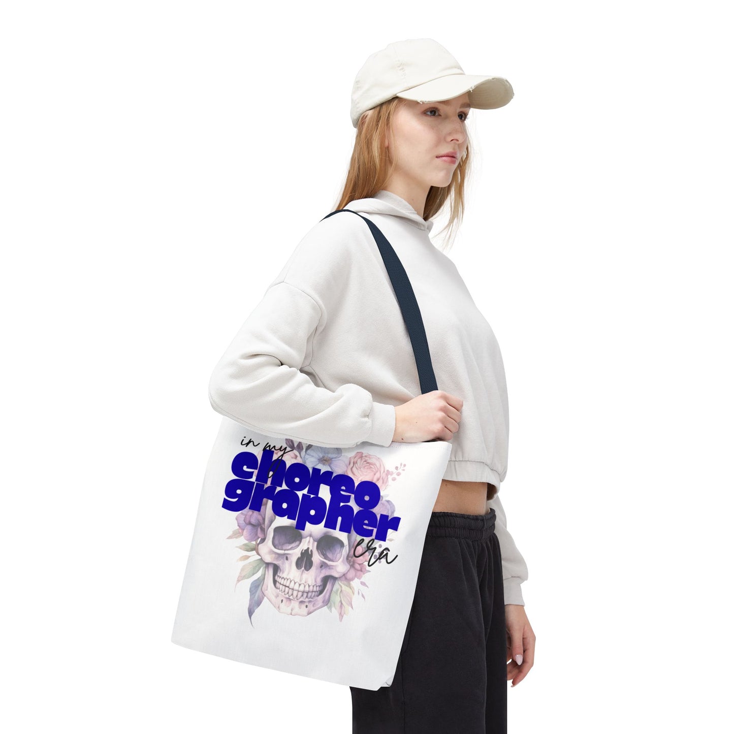 In My Choreographer Era Tote Bag with Colored Handles – Pastel Floral Skull Dance-Inspired Carryall