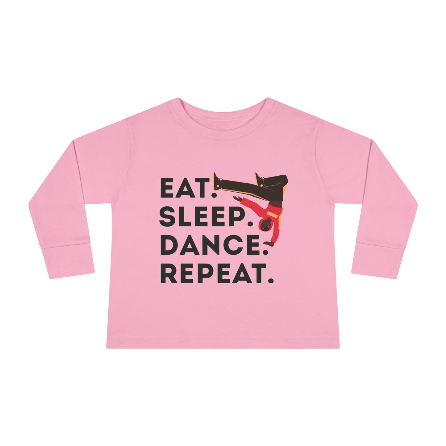 "Eat, Sleep, Dance, Repeat" Toddler Dance T-Shirt – Bold B-Boy Graphic Long Sleeve Tee for Kids