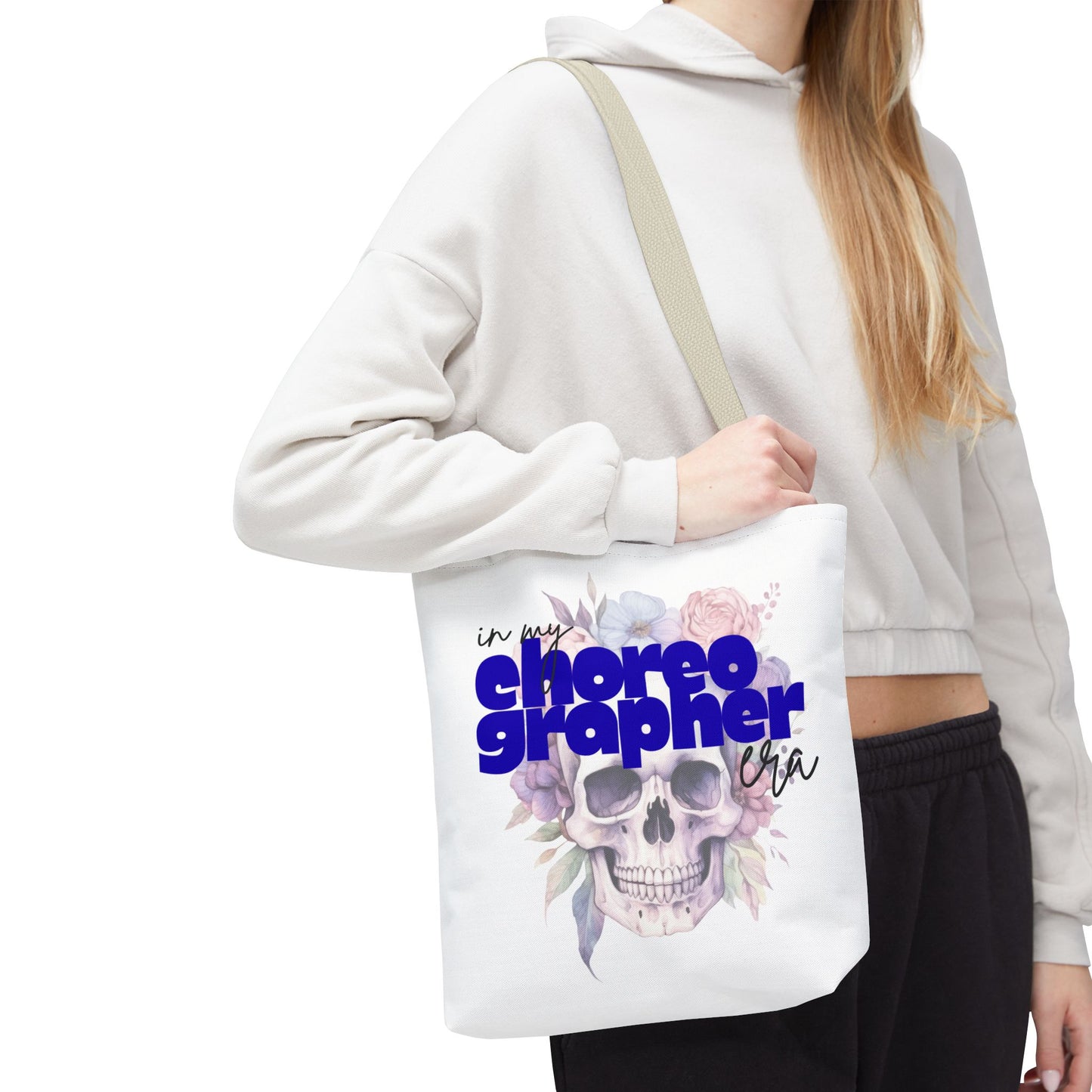 In My Choreographer Era Tote Bag with Colored Handles – Pastel Floral Skull Dance-Inspired Carryall