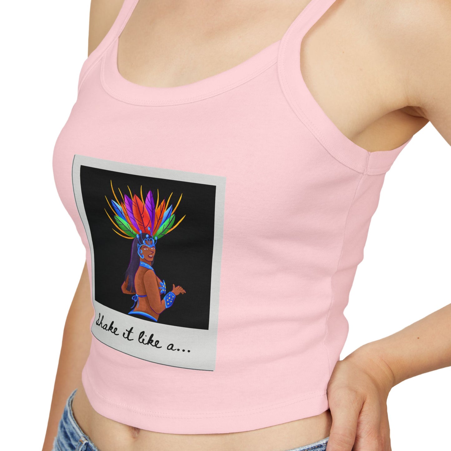 "Shake It Like a..." Women’s Spaghetti Strap Tank Top – Carnival-Inspired Samba Dancer Graphic | Fun Festival & Dancewear Top for Performers & Party Lovers