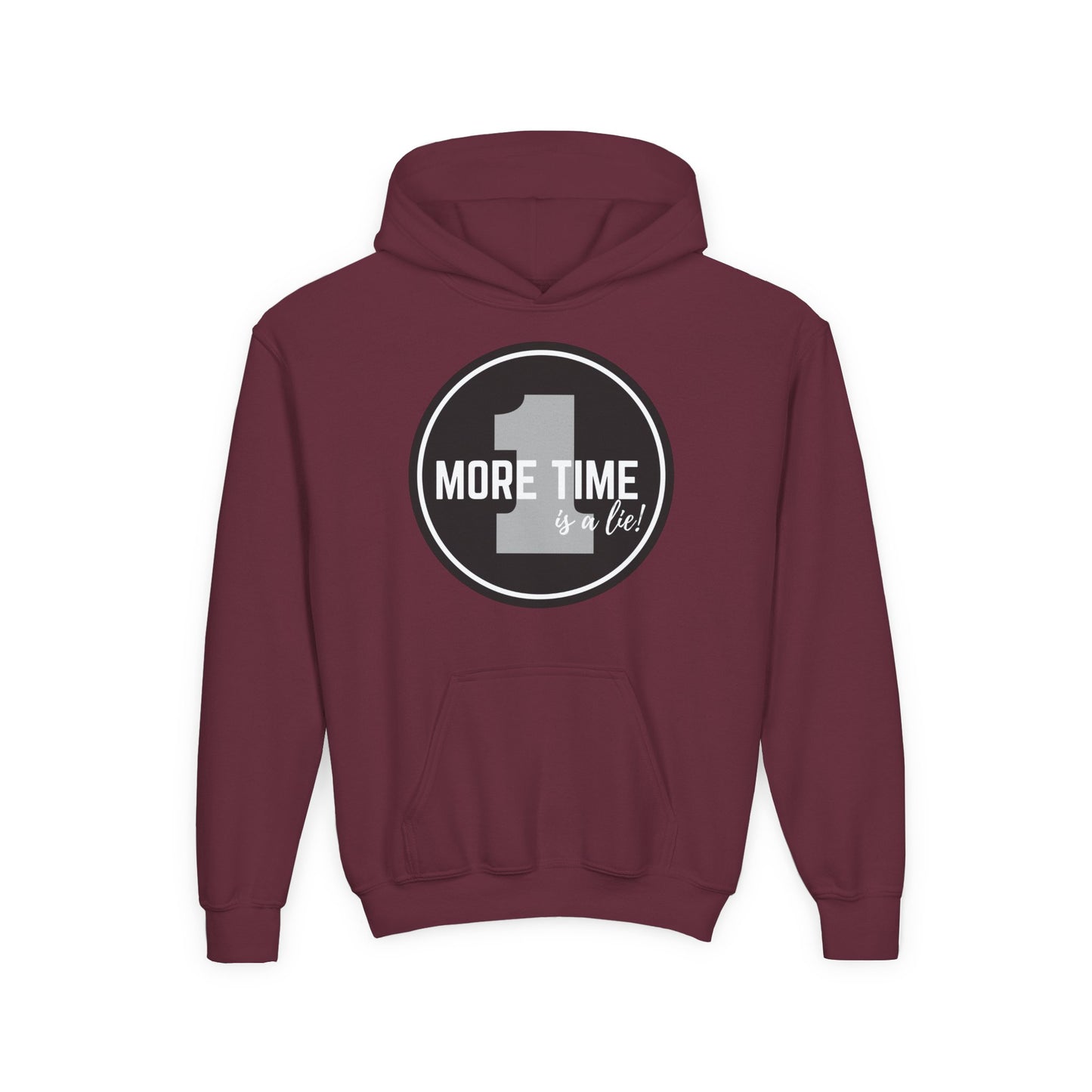 "One More Time Is a Lie" Youth Hooded Sweatshirt – Bold Dance Emblem Graphic Hoodie for Kids and Teens