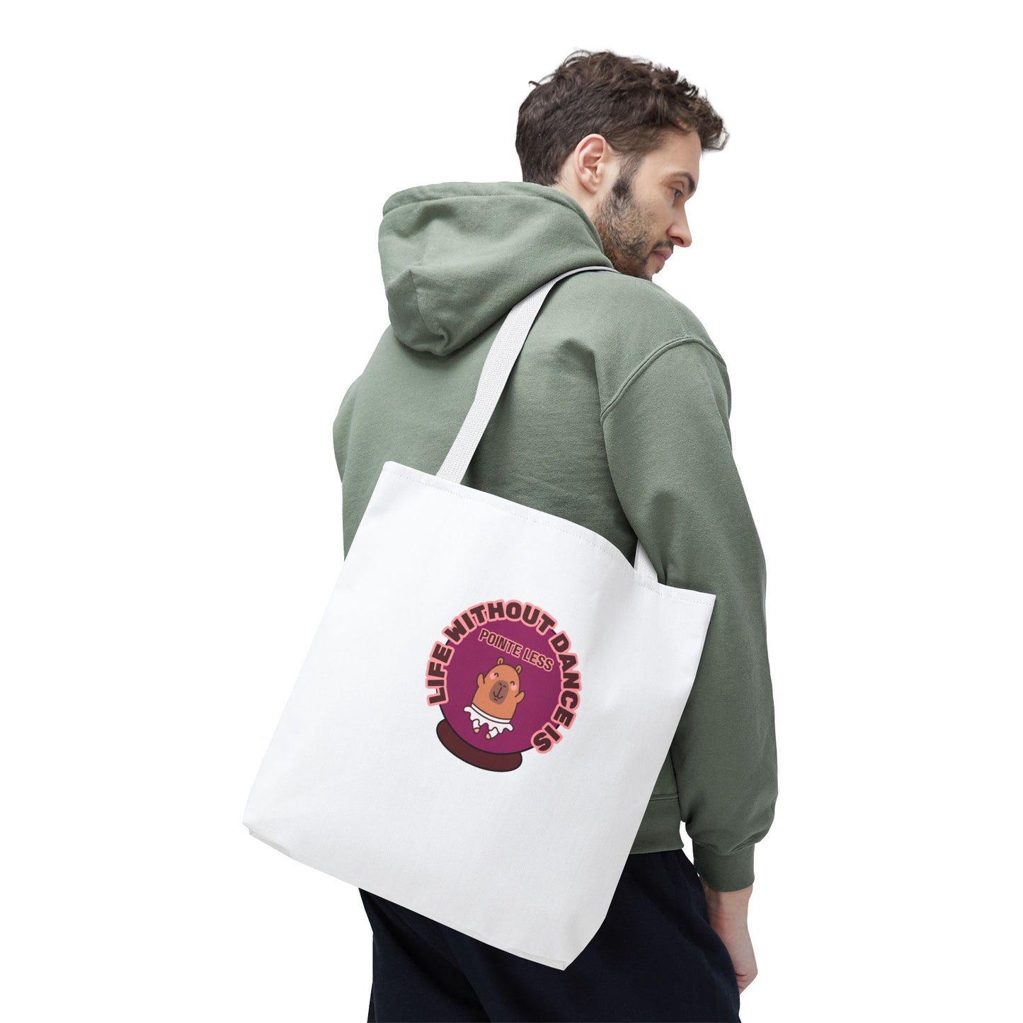 "Life Without Dance Is Pointeless" Capybara Canvas Tote Bag – Funny Dance Pun Tote for Dancers & Animal Lovers