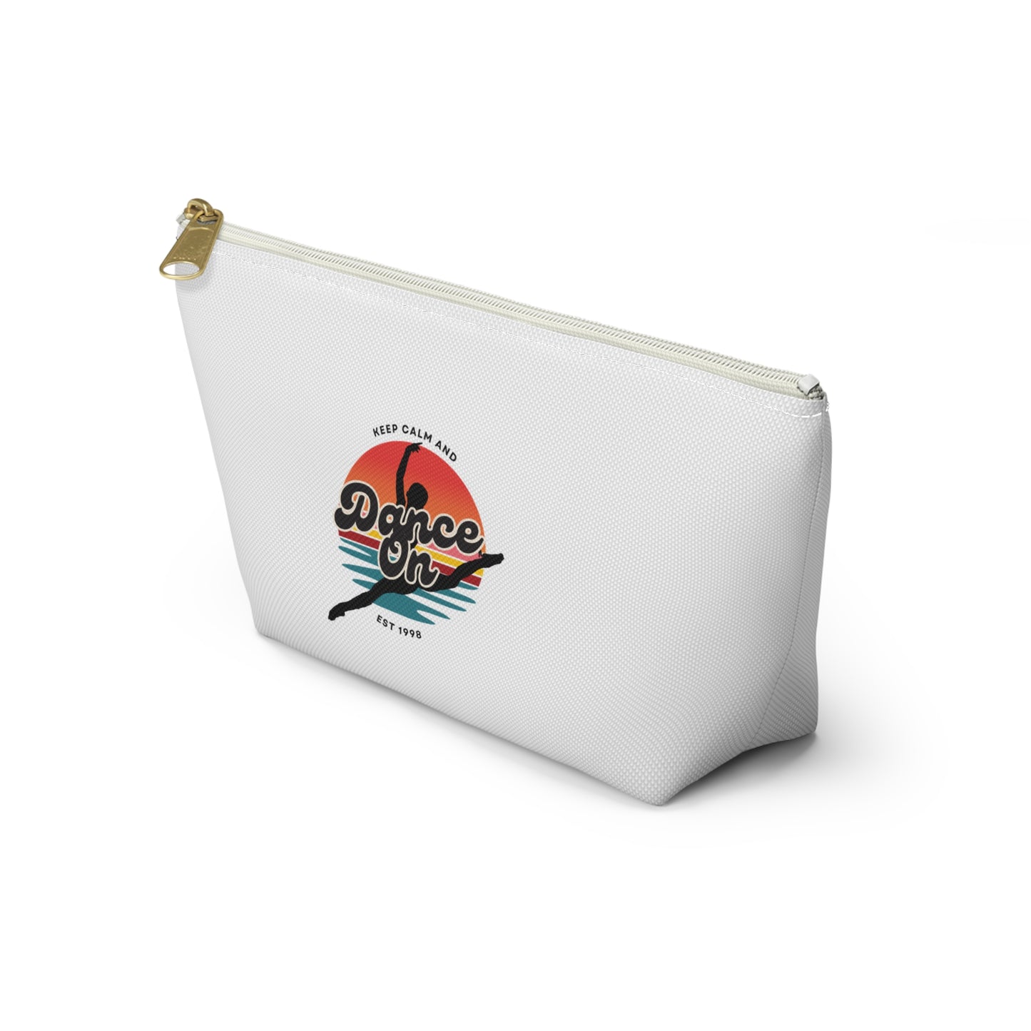 "Keep Calm and Dance On" Makeup Bag β Retro-Inspired Dance Graphic β Motivational Dance-Themed Zipper Pouch for Cosmetics, Accessories & Gifts