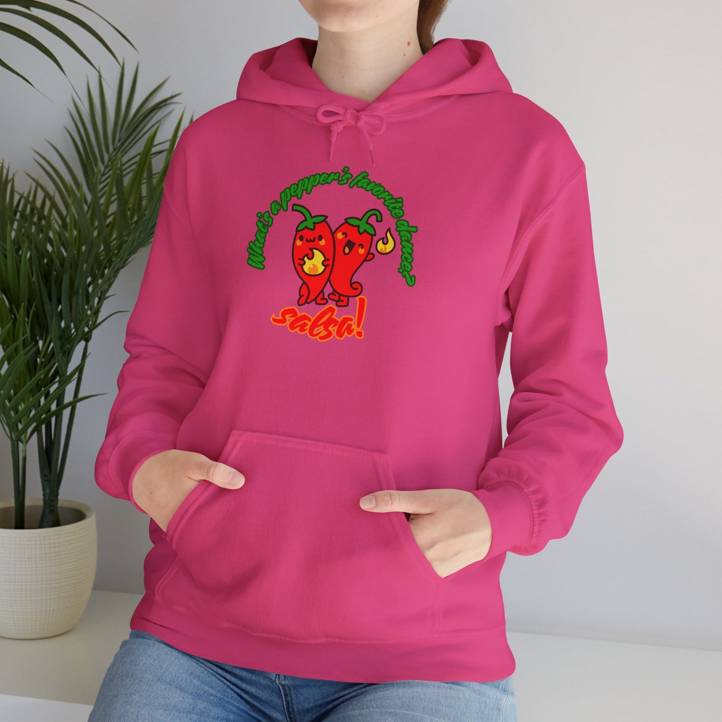 "What’s a Pepper’s Favorite Dance? Salsa!" Unisex Hooded Sweatshirt – Funny Dance Pun Hoodie with Cute Pepper Graphic for Dancers & Foodies