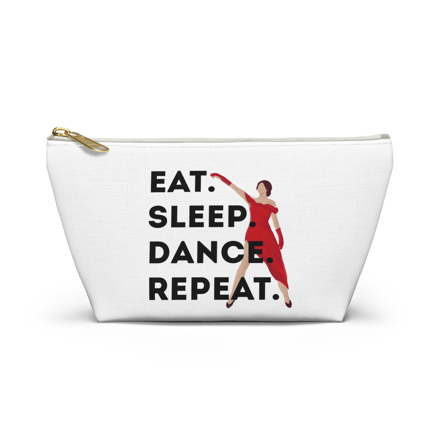 “Eat Sleep Dance Repeat” Makeup Bag – Bold Dancer Graphic – Dance-Themed Zipper Pouch for Cosmetics, Accessories & Travel Essentials