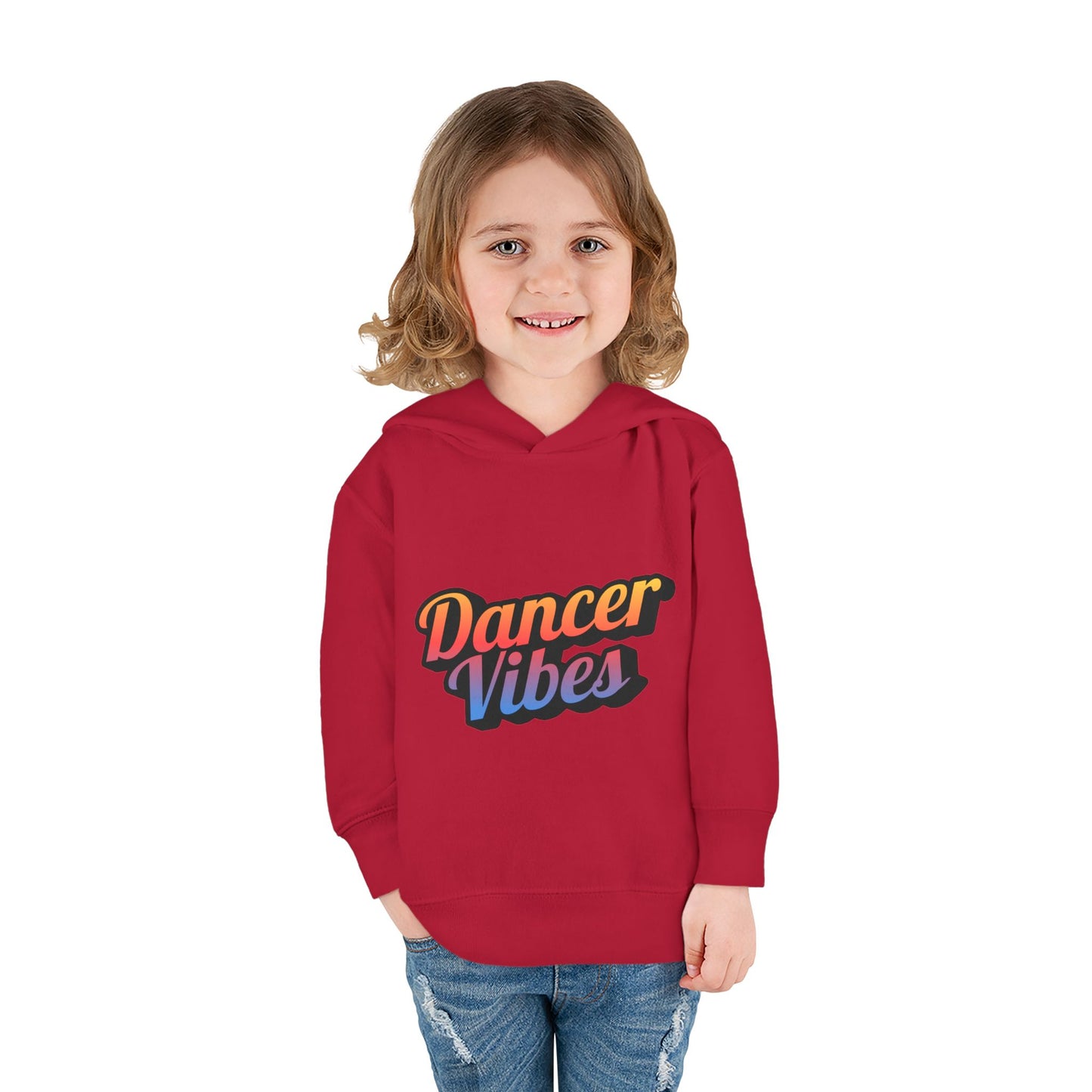 "Dancer Vibes" Toddler Pullover Hoodie – Colorful Dance-Themed Text Graphic Fleece Sweatshirt for Kids