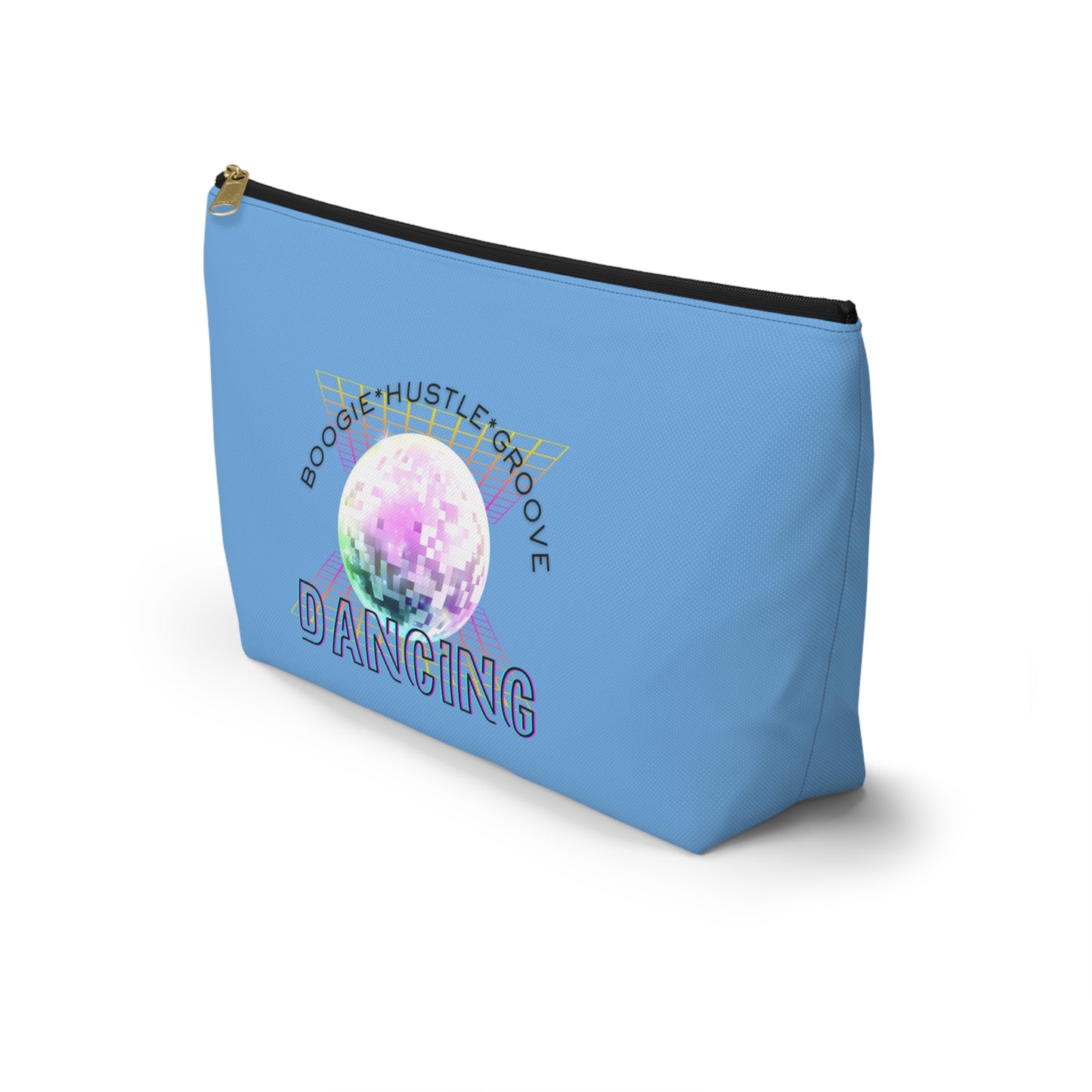 "Boogie, Hustle, Groove - Dancing" Retro Dance-Inspired Makeup Bag | Funky Bold Accessory Pouch for Dancers