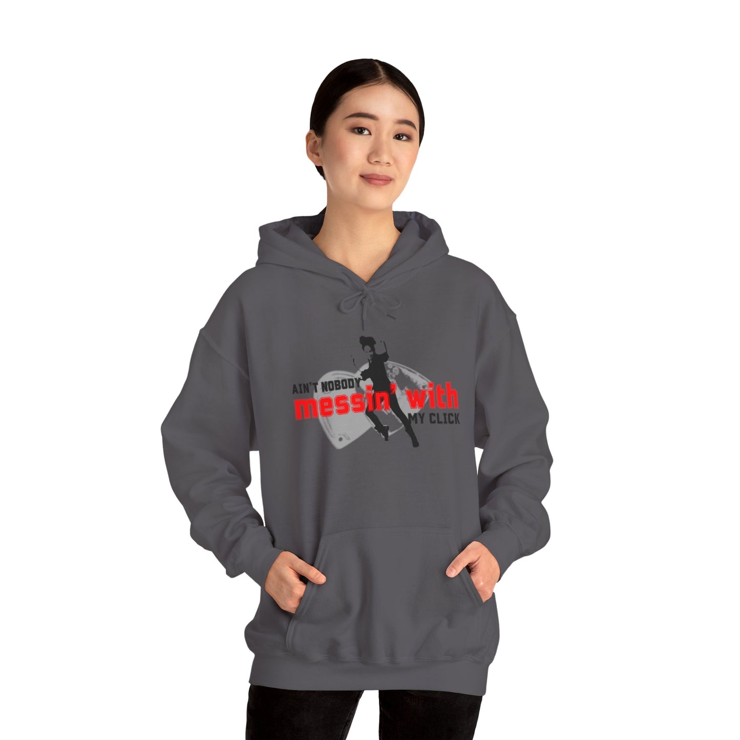 “Ain’t Nobody Messin’ with My Click” Tap Dance Graphic with Tap Shoes & Dancer | Streetwear-Inspired Tap Dancing Hoodie for Dancers - Unisex Heavy Blend™ Hooded Sweatshirt
