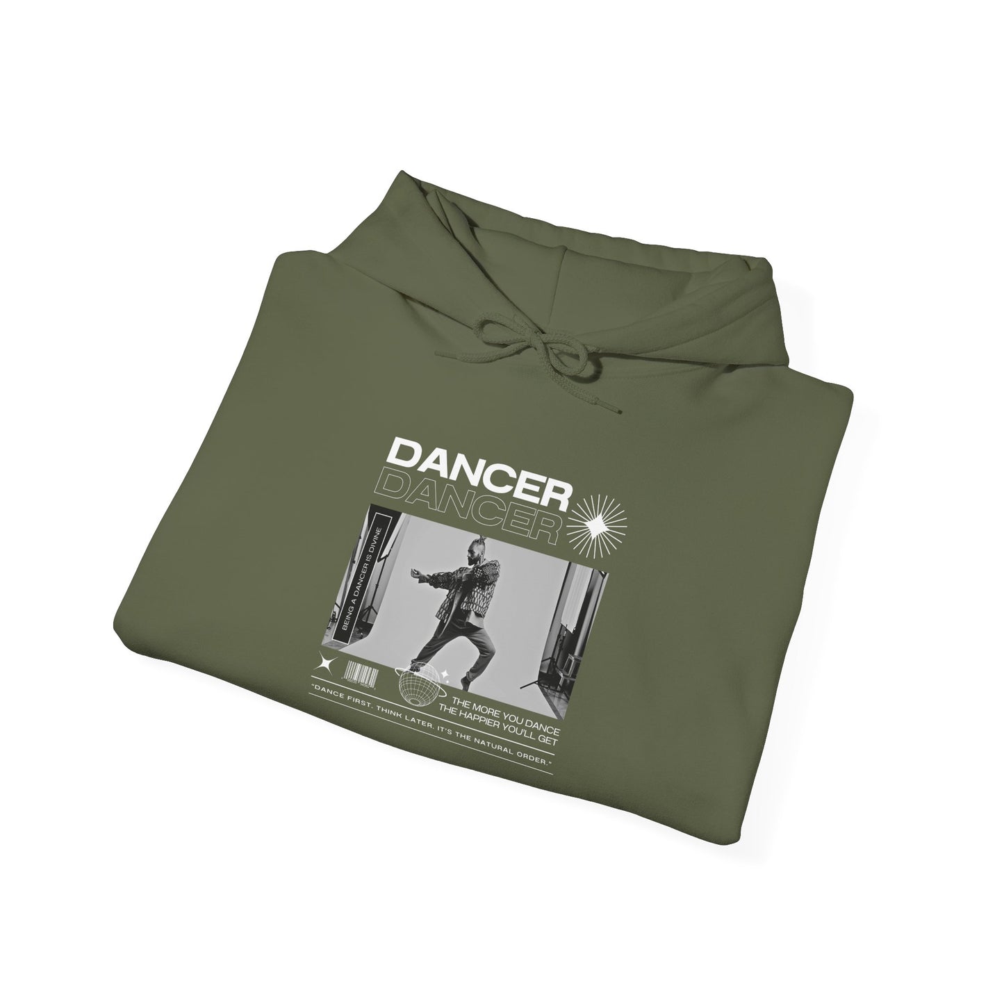 “Dancer” Text with Jazz-Inspired Streetwear-Style Pose Graphic – Unisex Heavy Blend™ Hooded Sweatshirt – Cozy Dance Hoodie for Jazz Dancers & Performing Arts Lovers  "