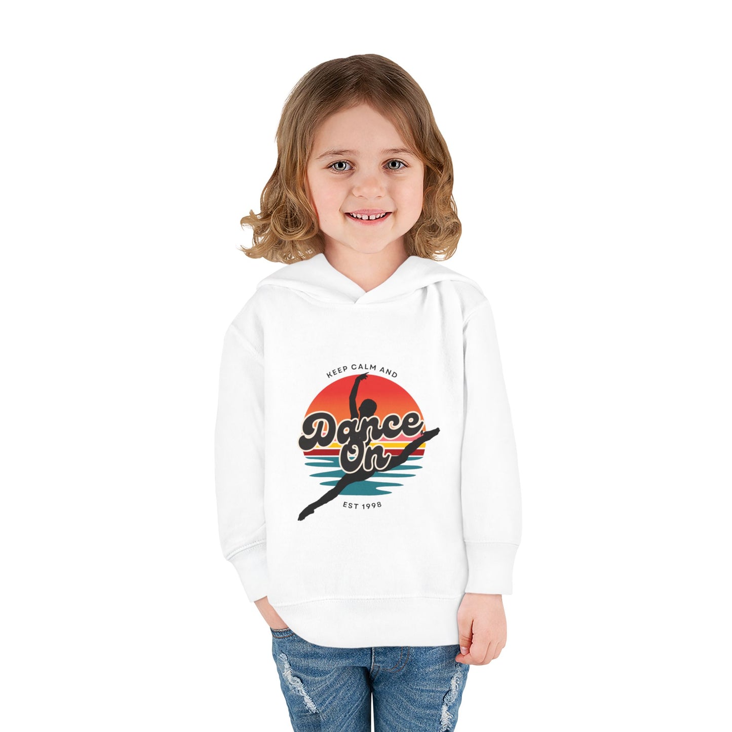 “Keep Calm and Dance On” Toddler Fleece Hoodie – Retro Dancer Graphic Sweatshirt for Little Movers