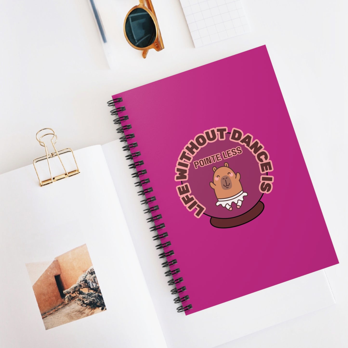 "Life Without Dance Is Pointeless" Spiral Notebook – Funny Ballet Pun Journal with Cute Dancing Capybara Graphic for Dancers & Animal Lovers