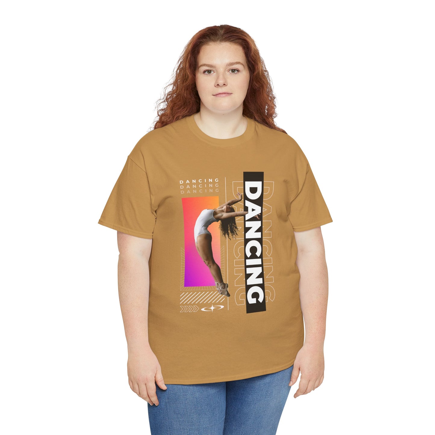 “Dancing” Streetwear-Inspired Female Dancer Unisex Heavy Cotton Tee – Urban Dance Graphic T-Shirt for Performers and Dance Lovers
