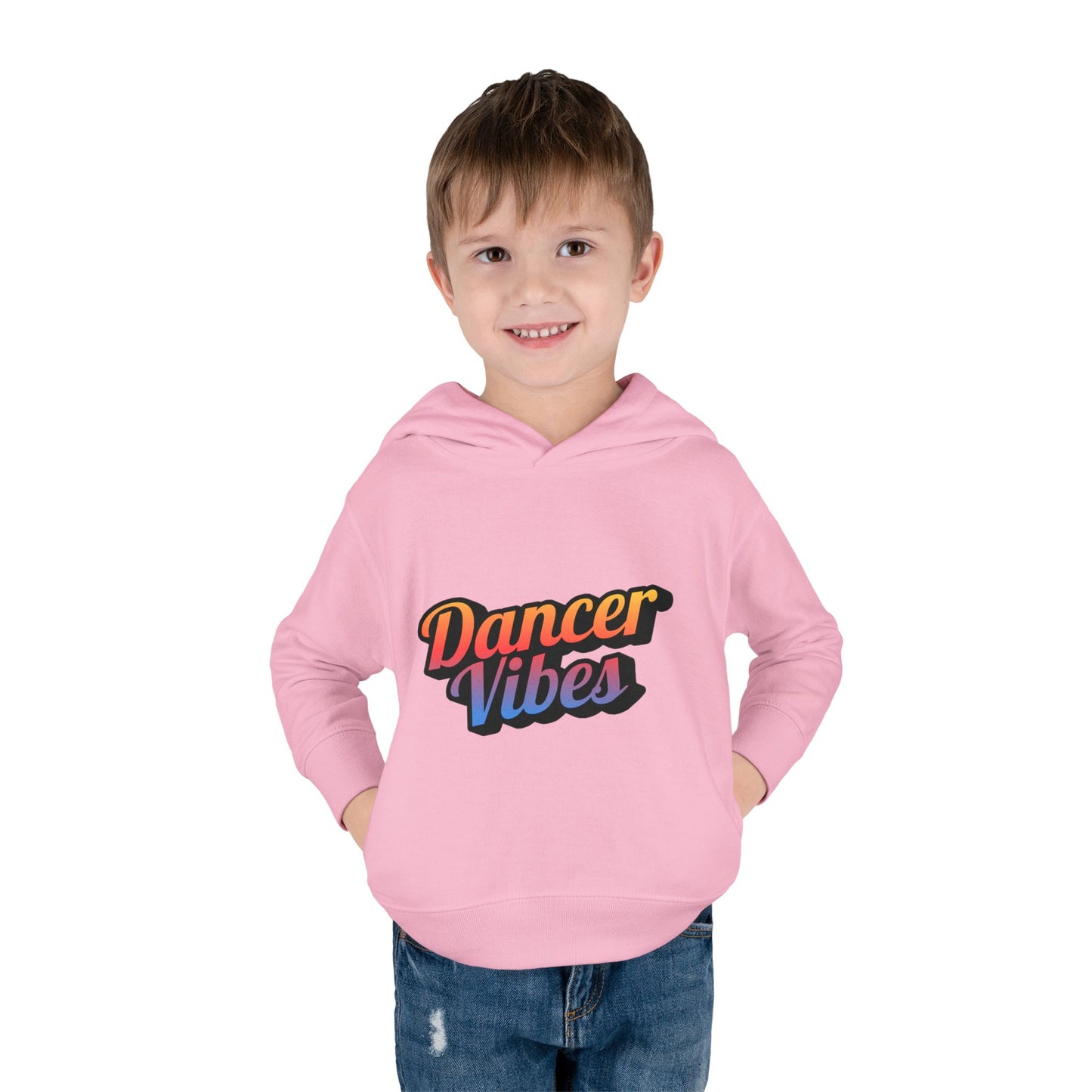 "Dancer Vibes" Toddler Pullover Hoodie – Colorful Dance-Themed Text Graphic Fleece Sweatshirt for Kids