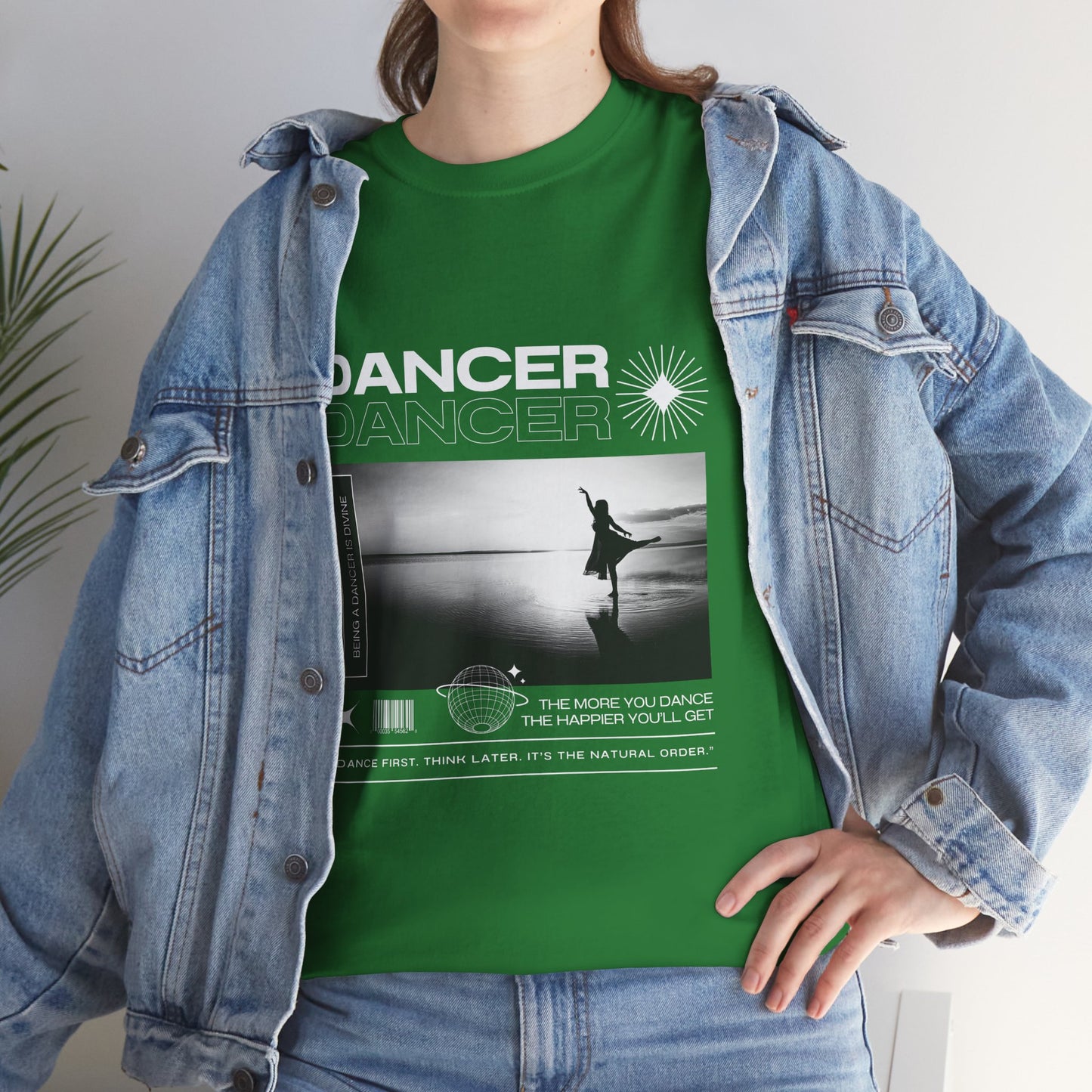 "Dancer" Arabesque Beach Scene Unisex Heavy Cotton Tee – Streetwear-Inspired Ballet Dance Graphic T-Shirt