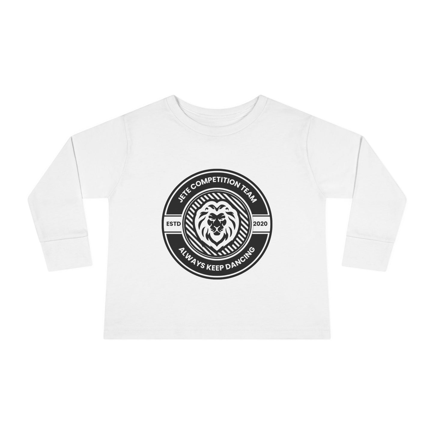 "Jeté Competition Team – Always Keep Dancing" Toddler Dance T-Shirt – Collegiate-Inspired Emblem Graphic Long Sleeve Tee for Kids