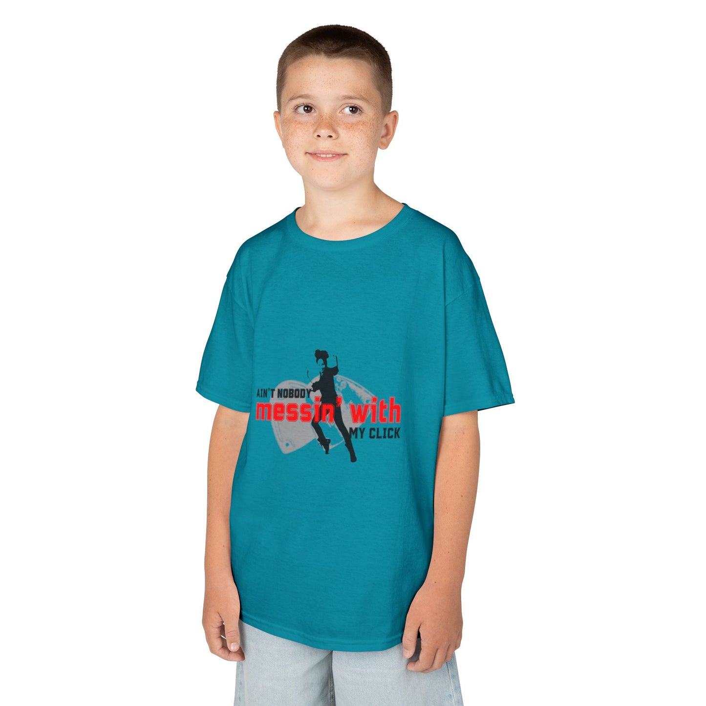 "Ain’t Nobody Messin’ With My Click" – Youth Short Sleeve Dance Tee with Tap Shoes & Tap Dancer Graphic