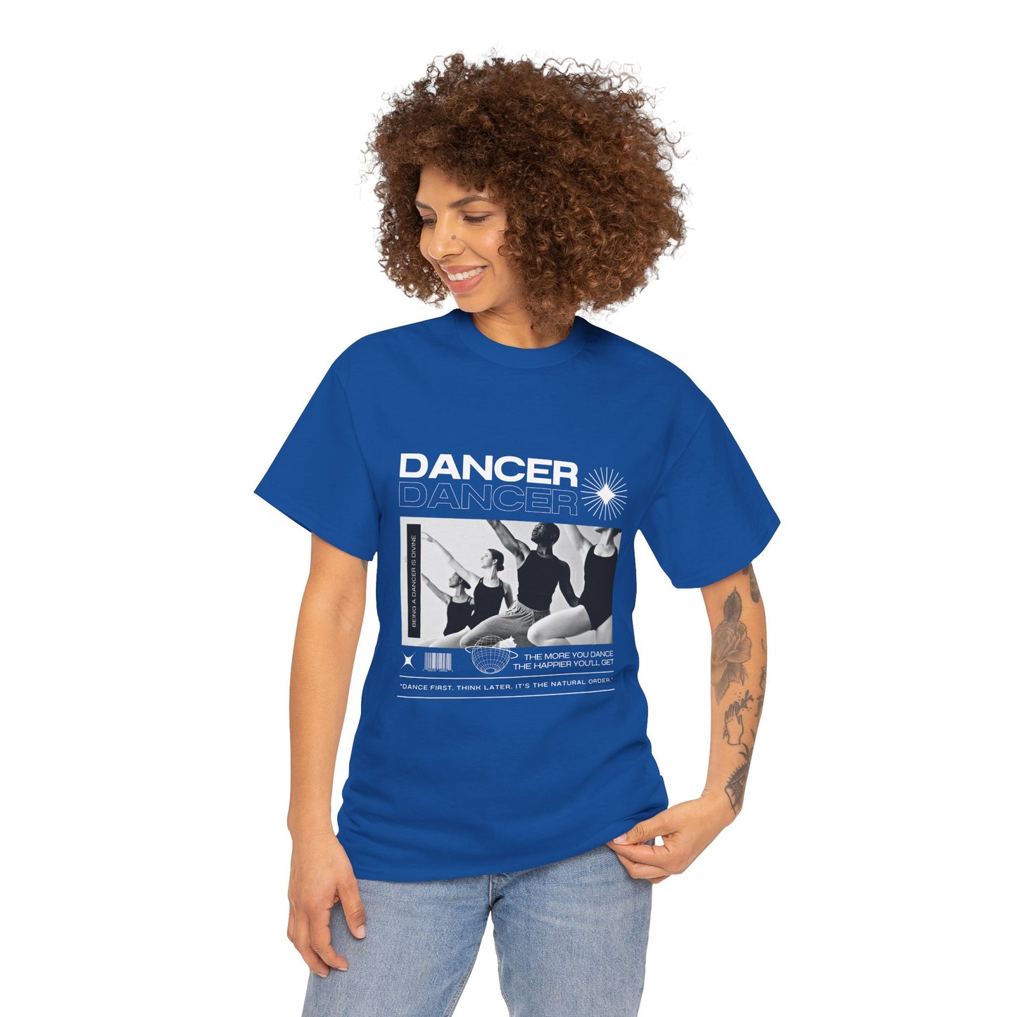 "Dancer" with ballet dancers at the Barre - Unisex Heavy Cotton Tee | Streetwear-Inspired Ballet Training Graphic T-Shirt for Dance Lovers