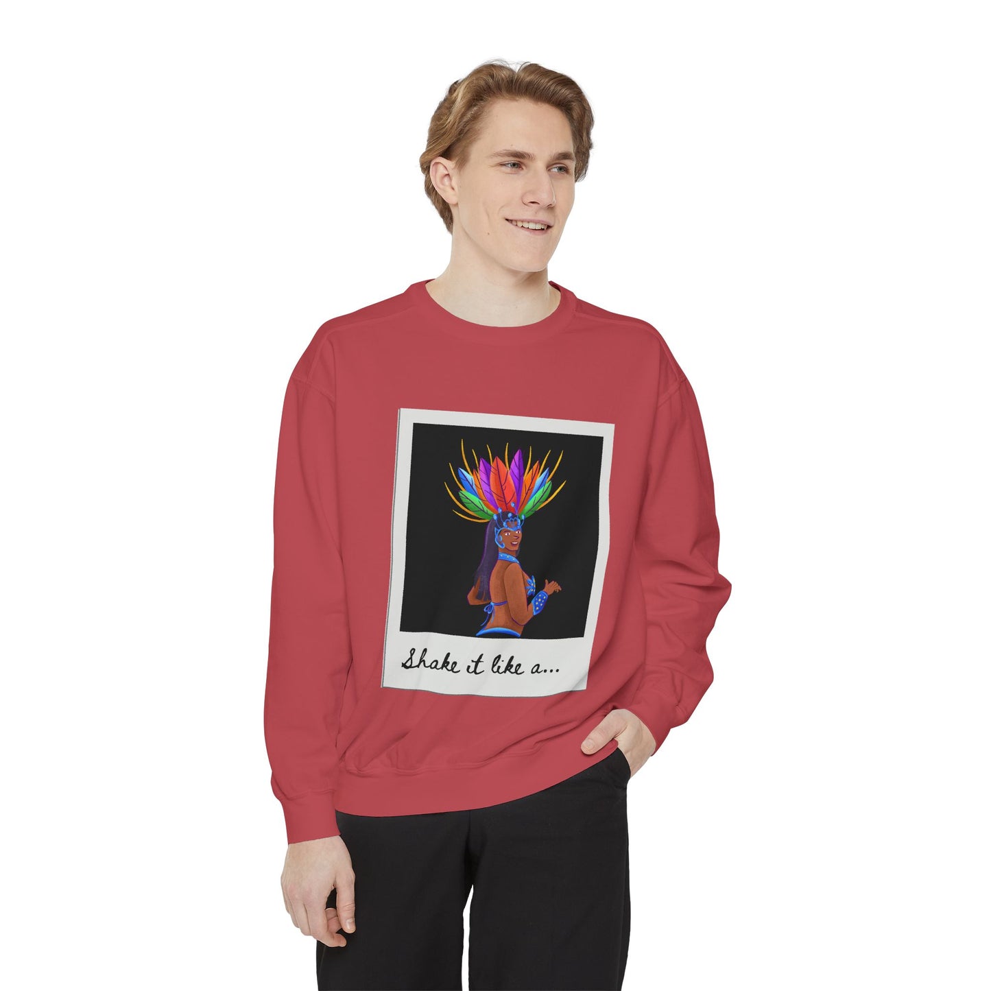 "Shake It Like a..." Unisex Lightweight Crewneck Sweatshirt – Carnival-Inspired Samba Dancer Graphic Pullover for Dance Lovers & Festival Vibes