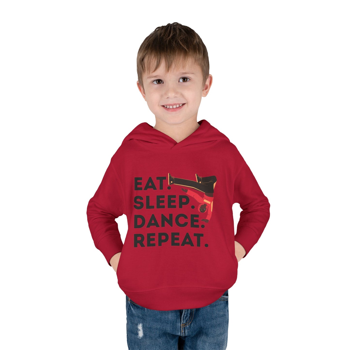 "Eat Sleep Dance Repeat" Toddler Pullover Hoodie – Bold B-Boy Dance Graphic Fleece Sweatshirt for Kids