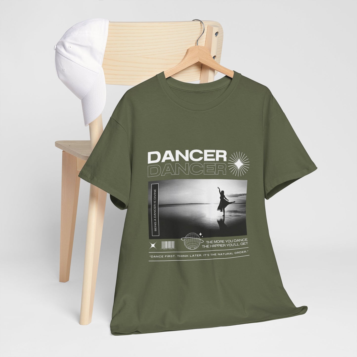 "Dancer" Arabesque Beach Scene Unisex Heavy Cotton Tee – Streetwear-Inspired Ballet Dance Graphic T-Shirt