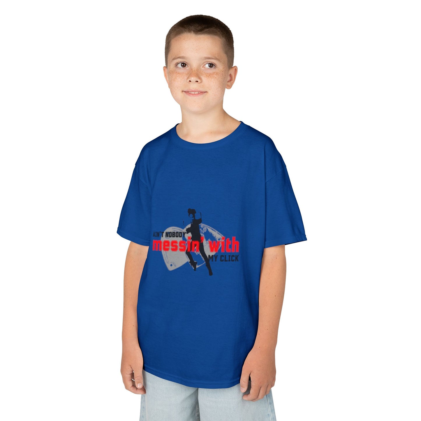 "Ain’t Nobody Messin’ With My Click" – Youth Short Sleeve Dance Tee with Tap Shoes & Tap Dancer Graphic
