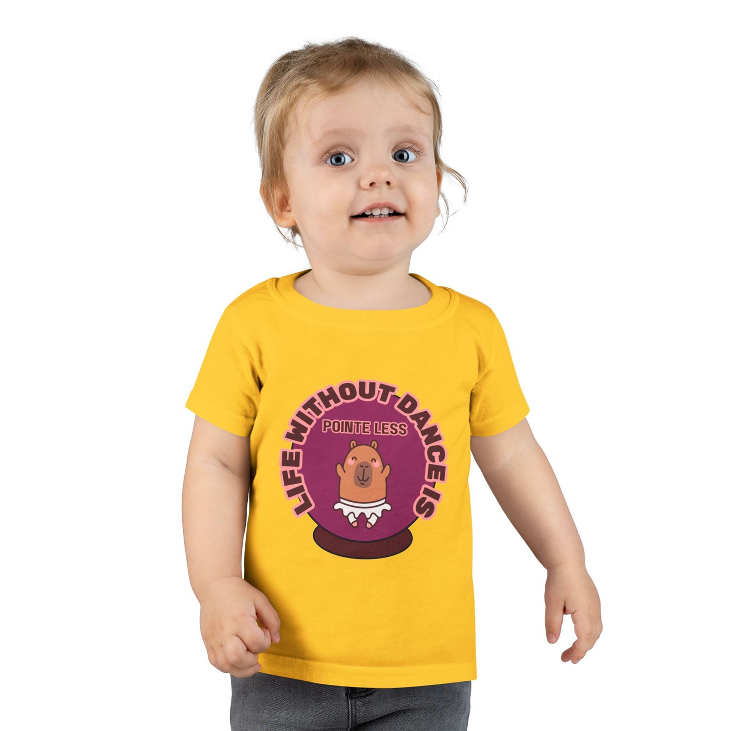"Life Without Dance Is Pointeless" Toddler Dance T-Shirt – Cute Dancing Capybara Graphic Short Sleeve Tee for Kids