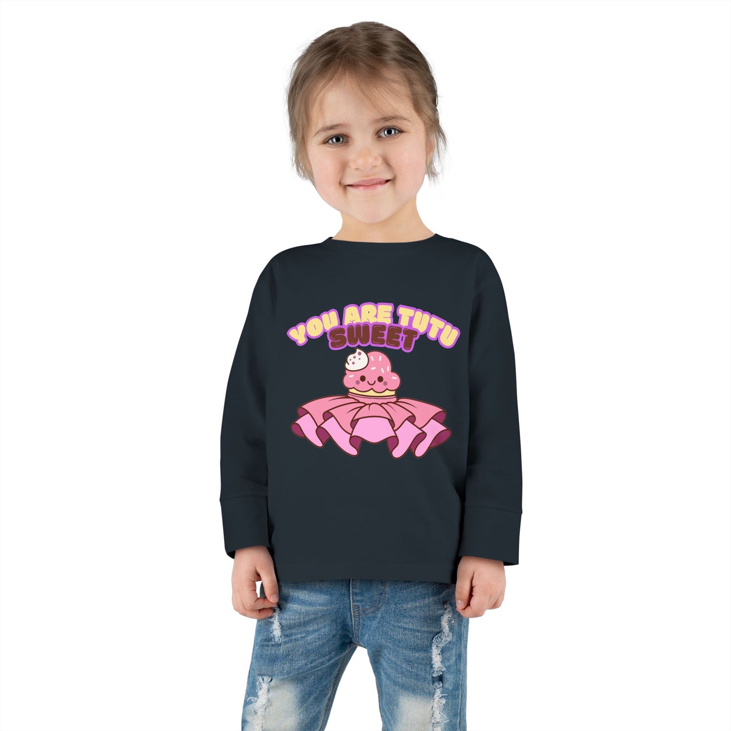 "You Are Tutu Sweet" Toddler Dance T-Shirt – Kawaii Cupcake in Tutu Graphic Long Sleeve Tee for Kids