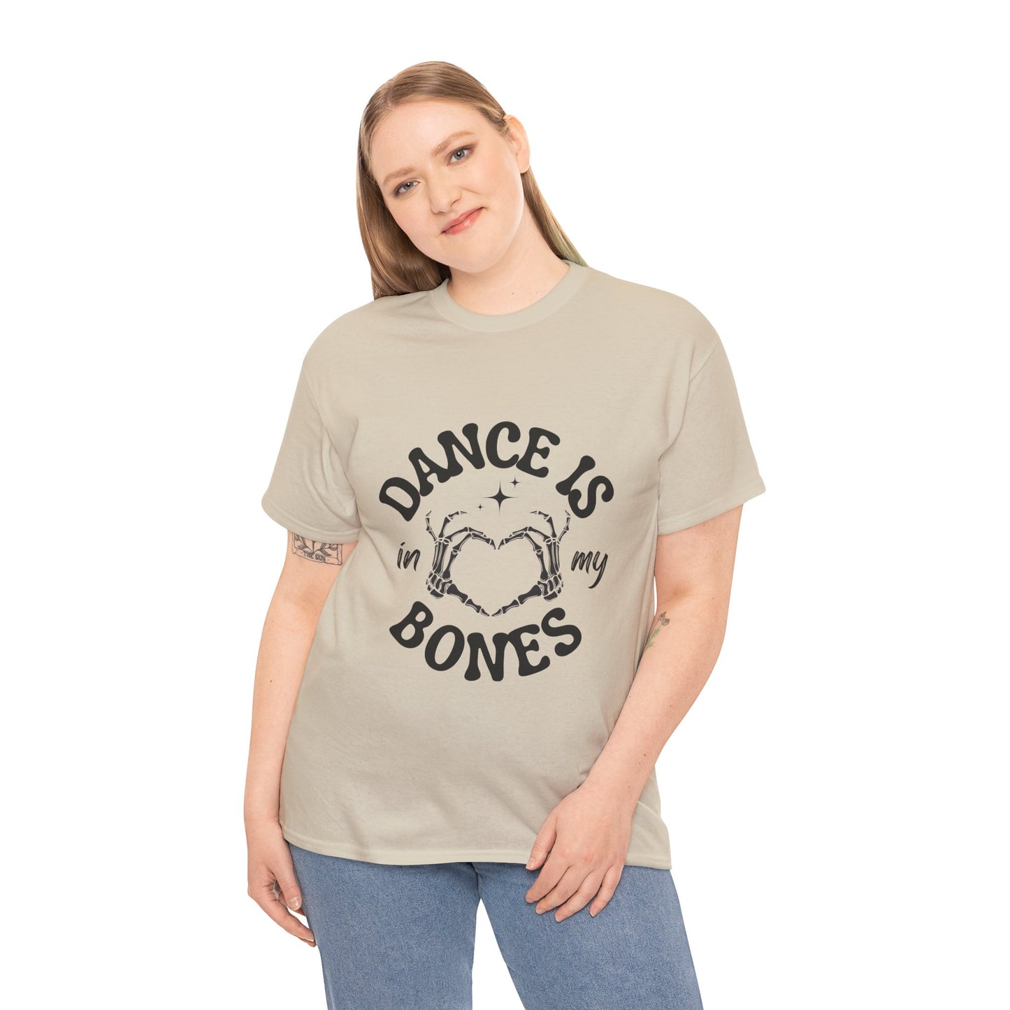 “Dance Is in My Bones” Halloween Dance T-Shirt with Cute Skeleton Heart Graphic - Unisex Heavy Cotton Tee