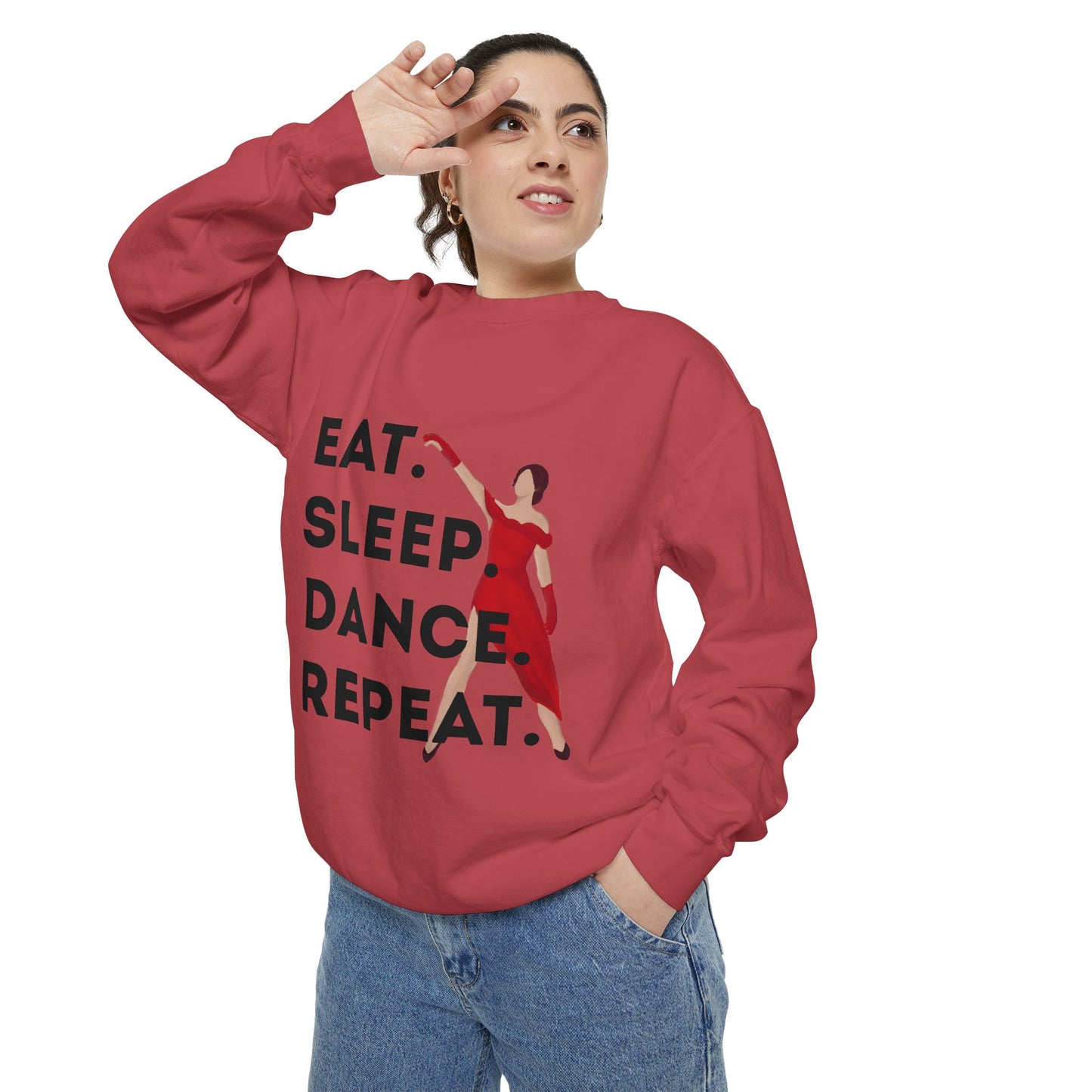 "Eat, Sleep, Dance, Repeat" Unisex Lightweight Crewneck Sweatshirt – Bold Dance Graphic Pullover for Dancers & Studio Life Enthusiasts