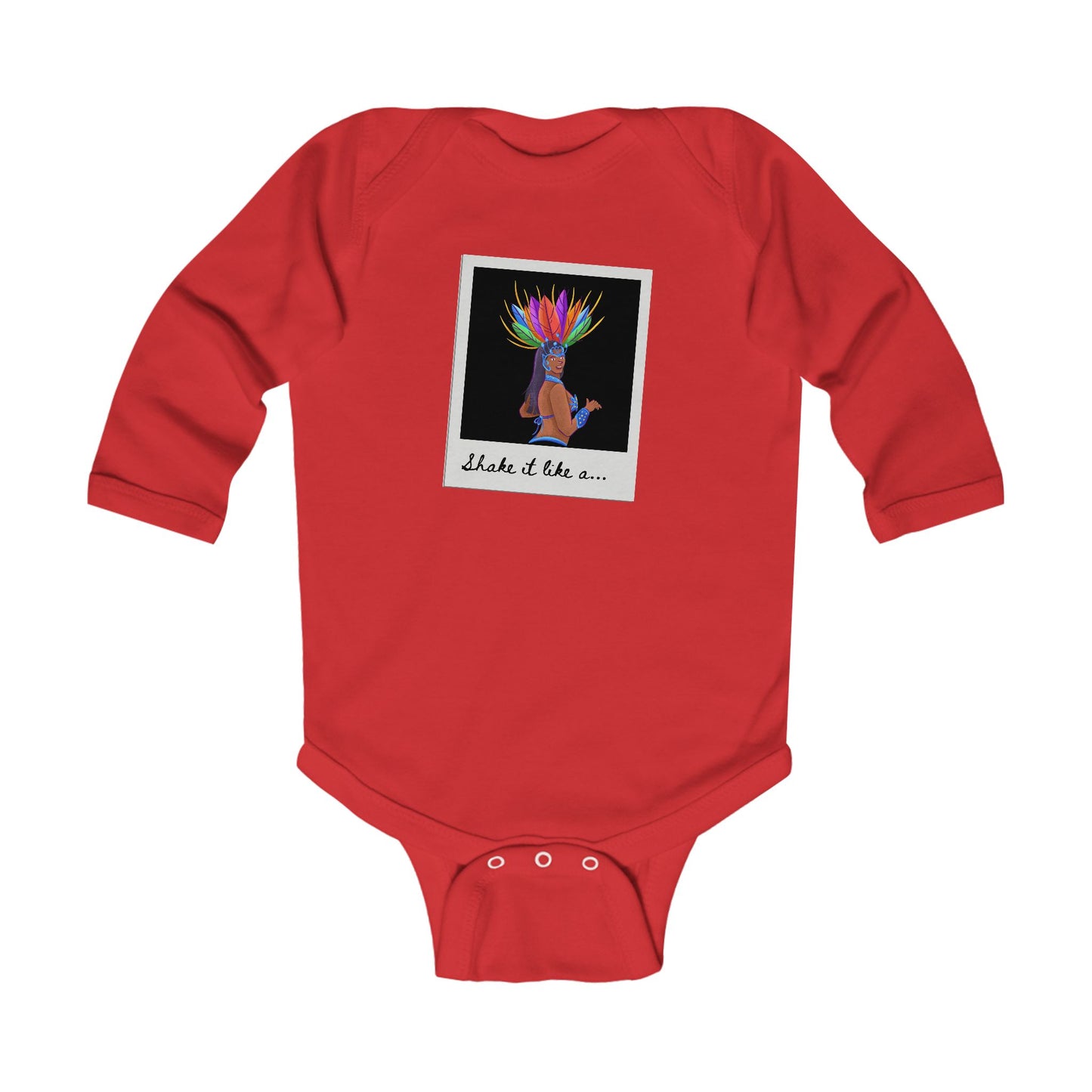 "Shake It Like a..." Infant Long Sleeve Bodysuit – Carnival-Inspired Samba Dancer Graphic Baby Outfit for Dance-Loving Families