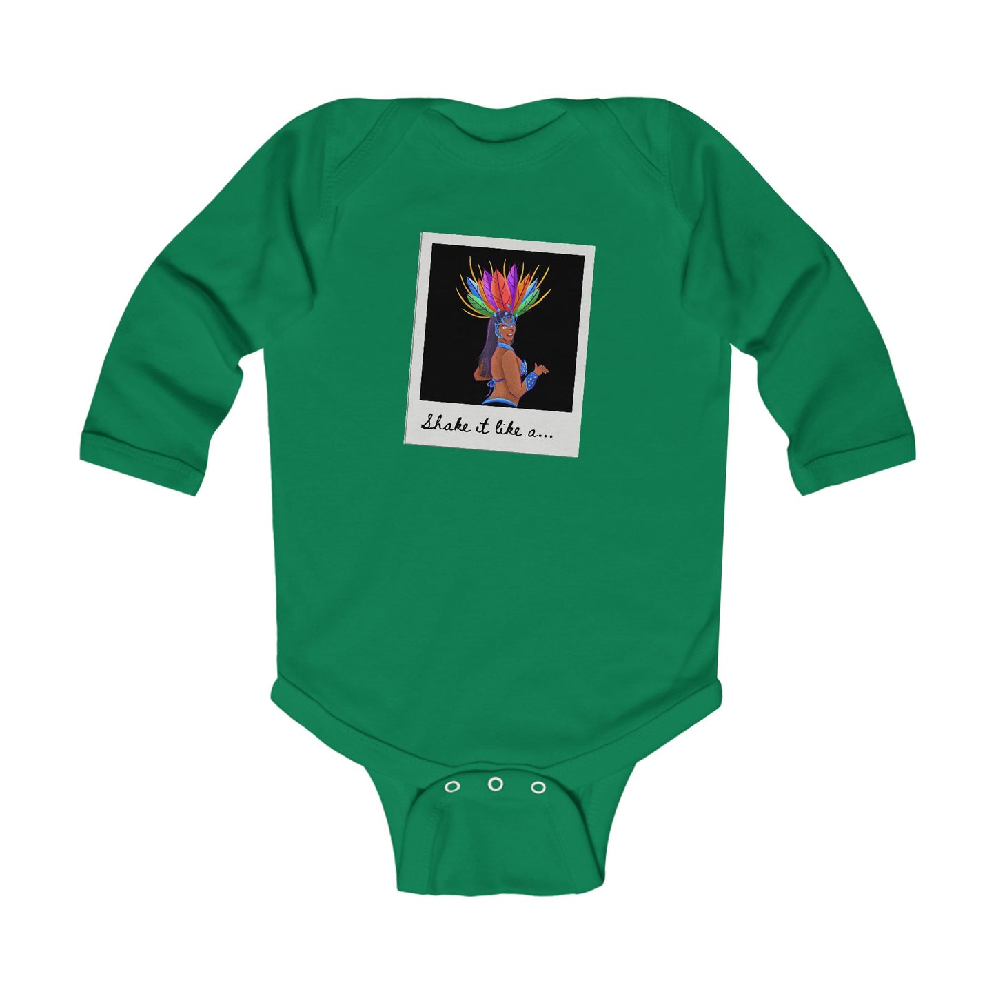 "Shake It Like a..." Infant Long Sleeve Bodysuit – Carnival-Inspired Samba Dancer Graphic Baby Outfit for Dance-Loving Families
