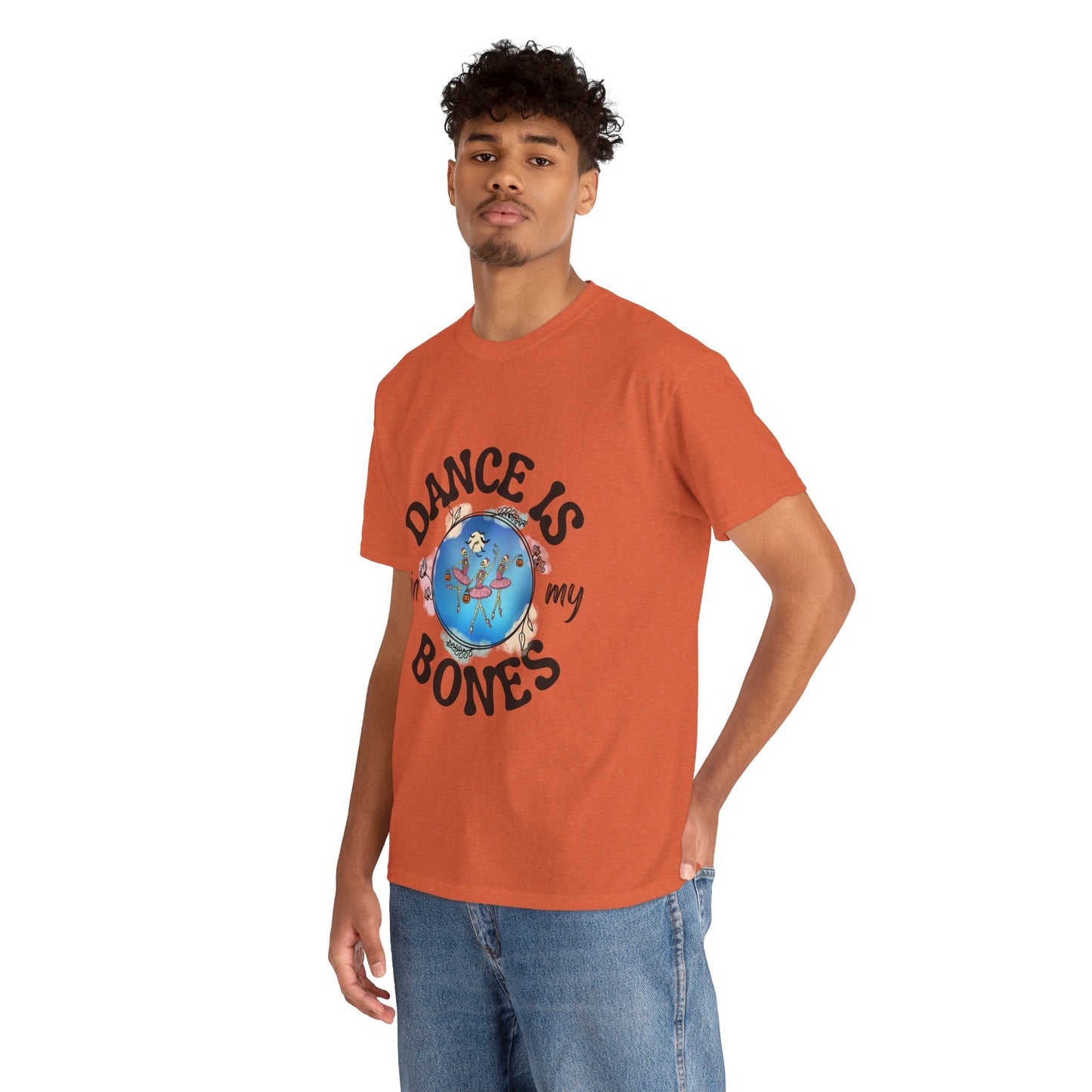 “Dance Is in My Bones” Halloween Dance T-Shirt with Dancing Skeletons Graphic - Unisex Heavy Cotton Tee