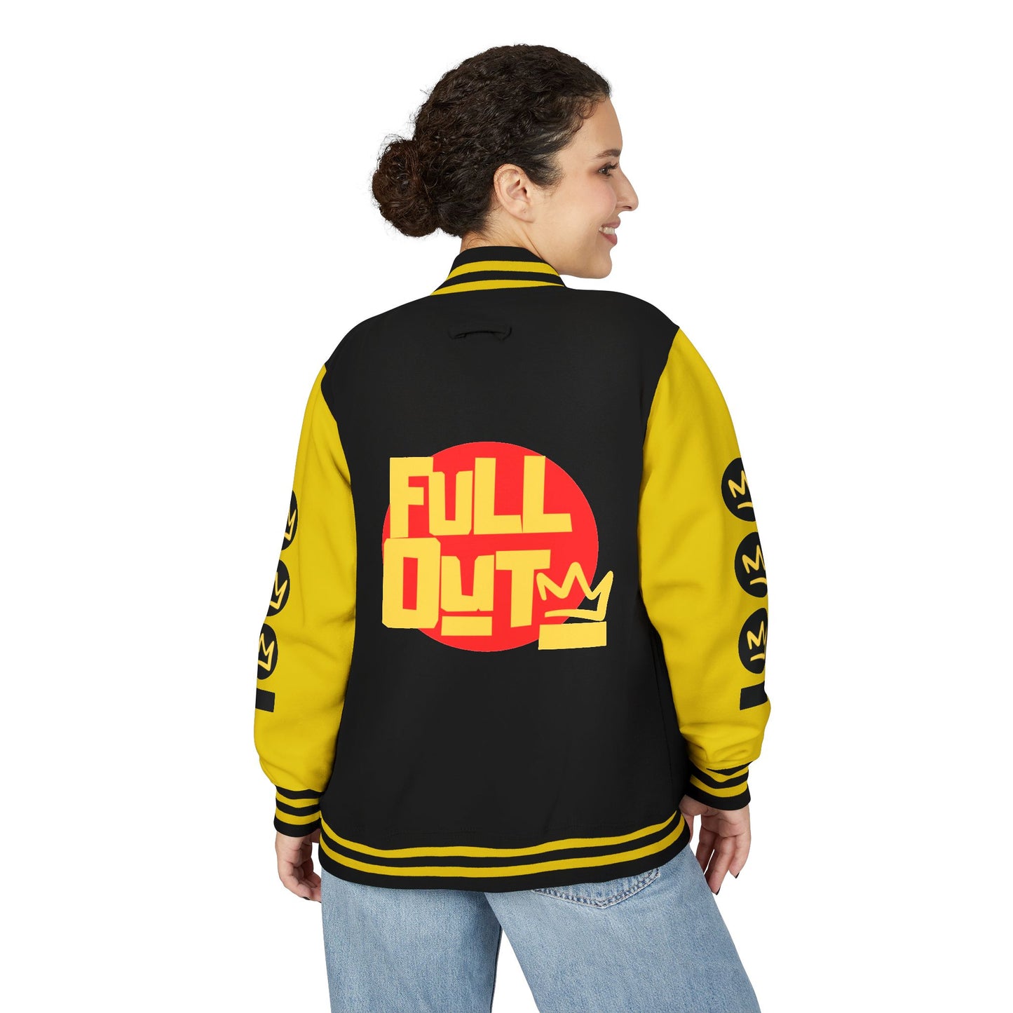 Full Out Premium Collection Letterman Jacket β Unisex Heavyweight Varsity Jacket with "Full Out" Back Graphic and "Crew" Front Design