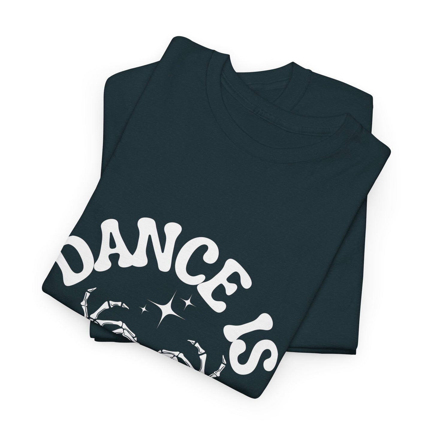 “Dance Is in My Bones” Halloween Dance T-Shirt with Cute Skeleton Heart Graphic - Unisex Heavy Cotton Tee