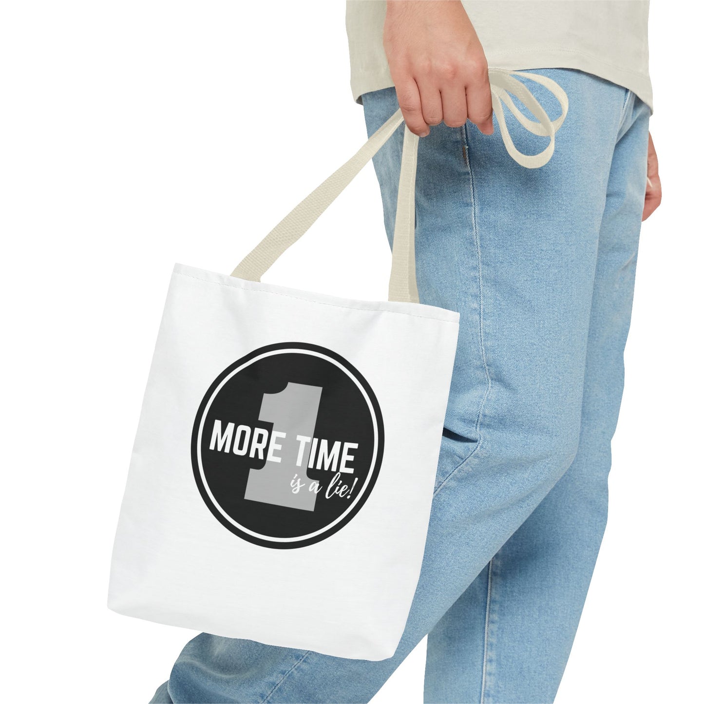 "One More Time is a Lie" Dance Tote Bag – Bold Emblem Graphic Canvas Bag for Dancers, Rehearsals & Everyday Use