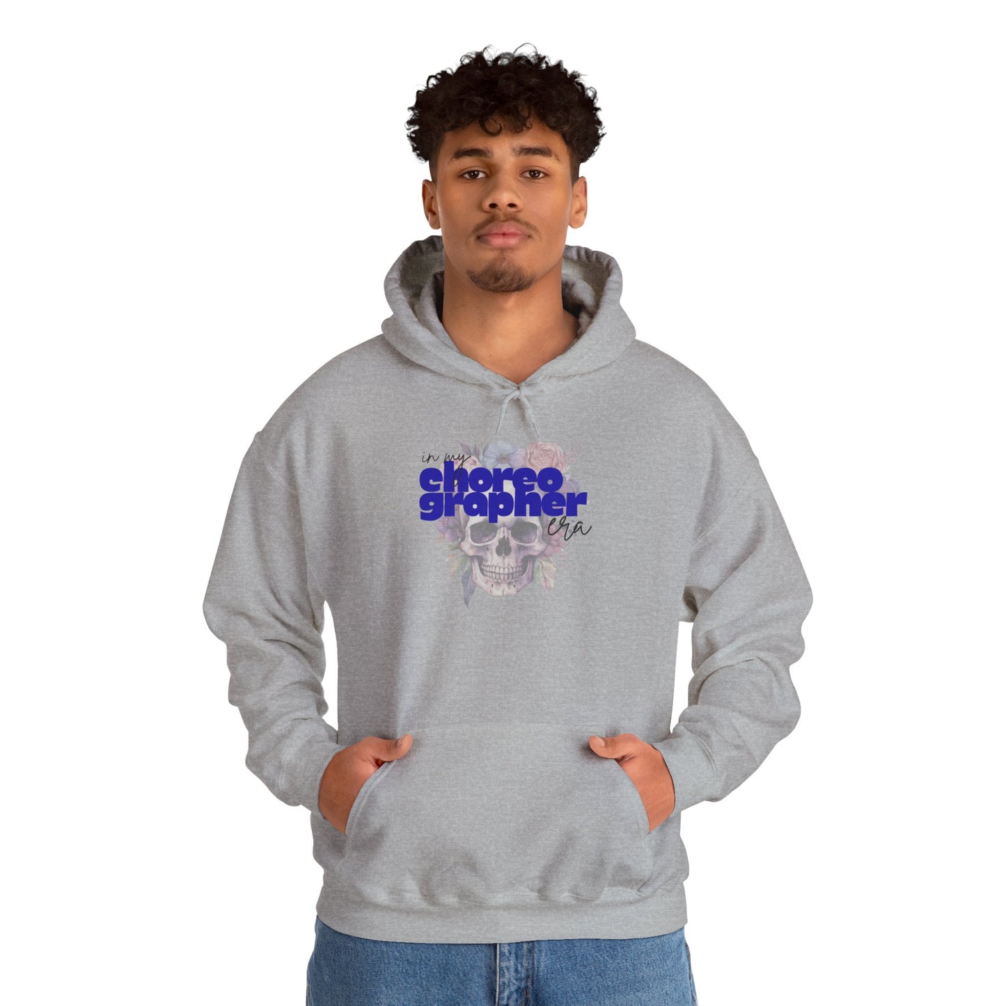 "In My Choreographer Era" Hoodie – Unisex Heavy Blend™ Hooded Sweatshirt with Floral Skull Graphic for Dance Creatives