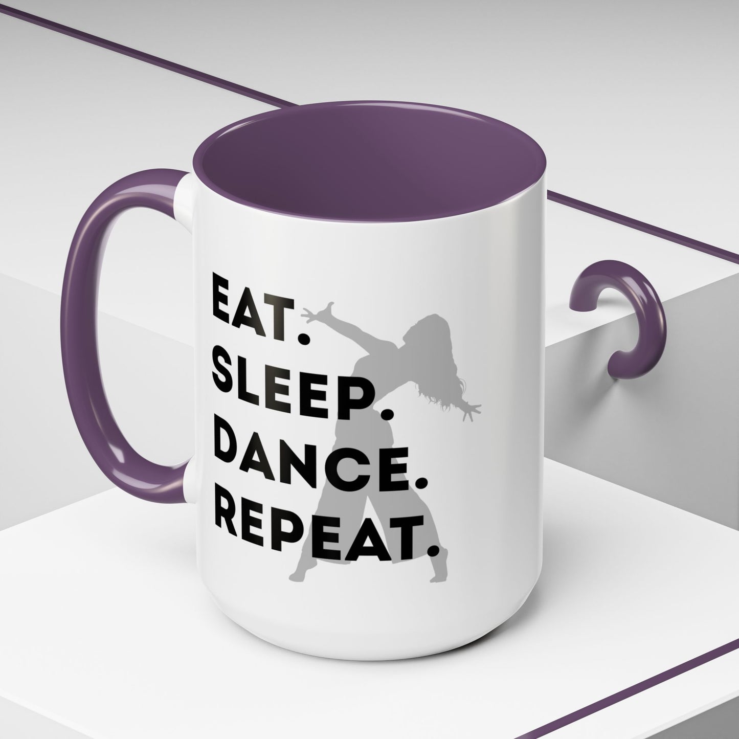 "Eat Sleep Dance Repeat" Accent Coffee Mug – Gray Dancer Graphic Ceramic Mug for Dance Lovers